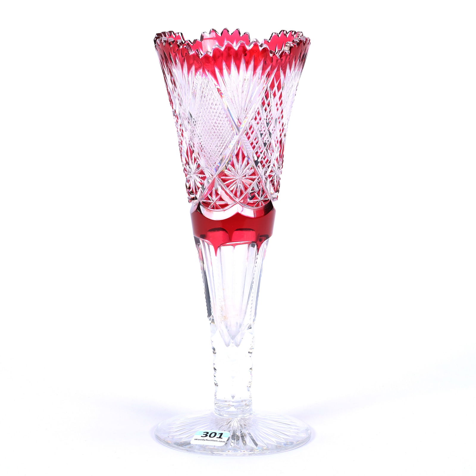 Trumpet Vase, BPCG, Red Cut To Clear, Pattern 2900/17 By Val St. Lambert, Circa 1908 (1 of 2)