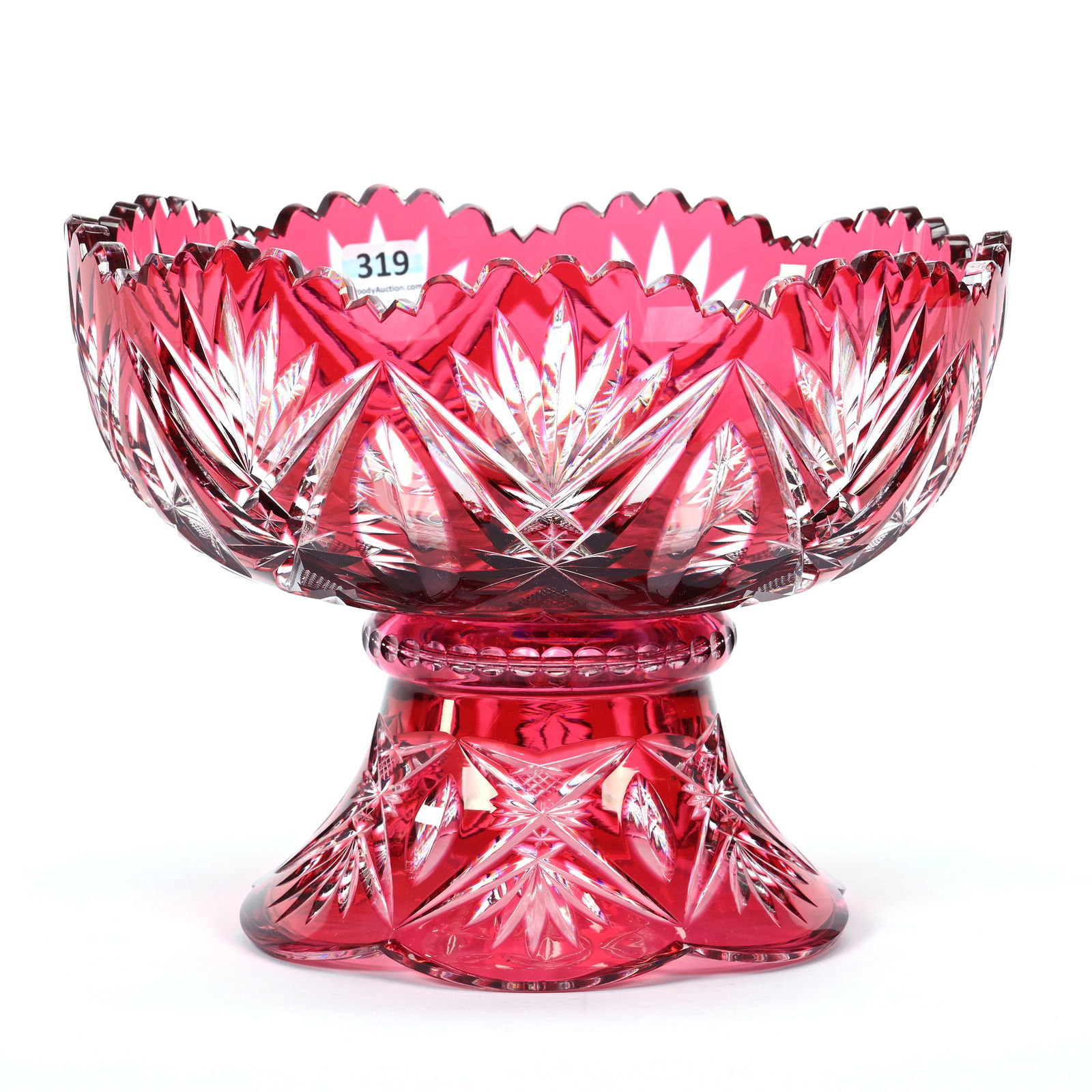 Egg Nog Bowl, Two Piece, BPCG, Red Cut To Clear, Pattern #3247/17 By Val St. Lambert, Circa 1910 (1 of 3)