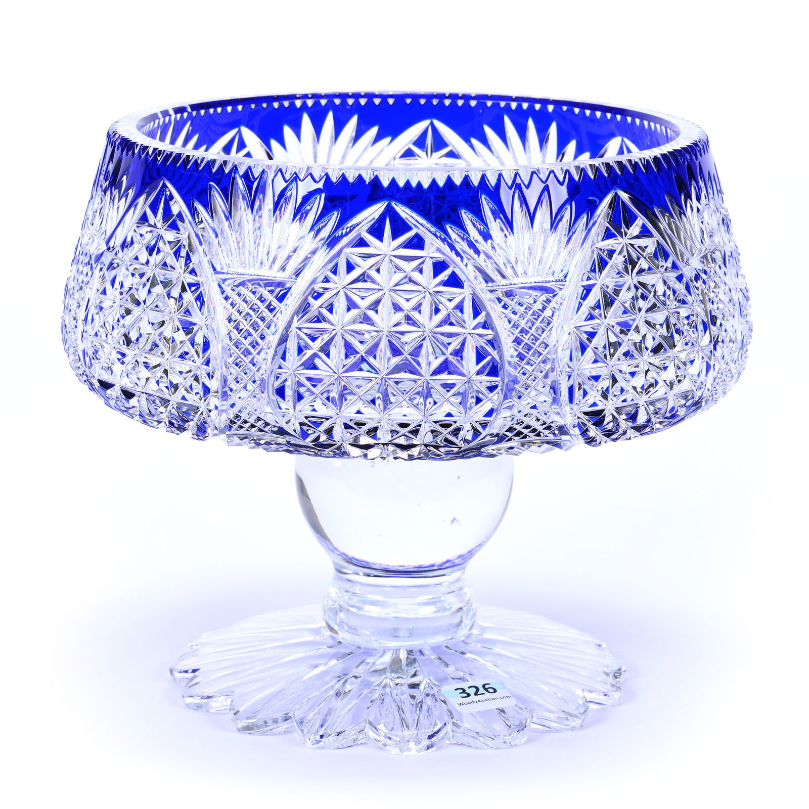 Pedestal Bowl, Brilliant Period Cut Glass, Cobalt Blue Cut To Clear (1 of 2)