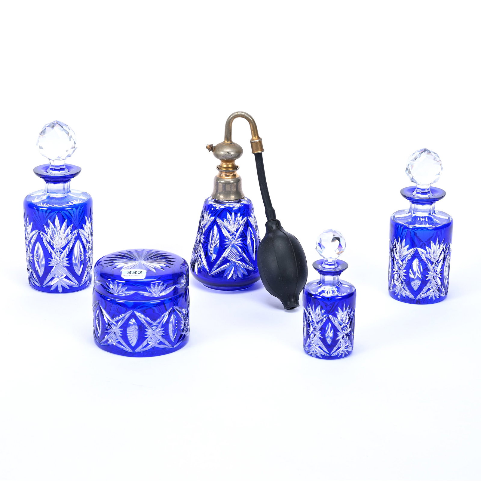 (5) Vanity Items, BPCG, Cobalt Blue Cut To Clear, Pattern 3247/17 By Val St. Lambert, Circa 1910 (1 of 2)
