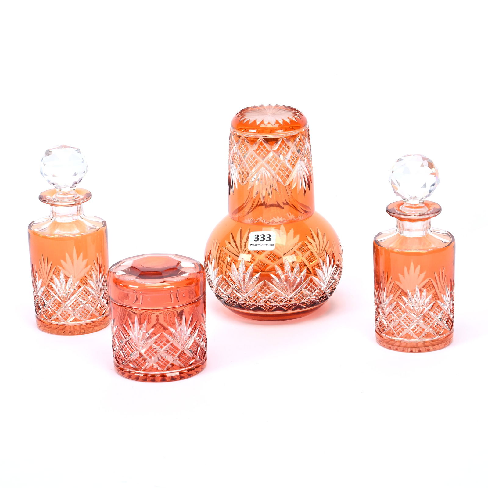 (4) Vanity Items, BPCG, Apricot Cut To Clear, Georgette Pattern By Val St. Lambert, Circa 1908 (1 of 2)