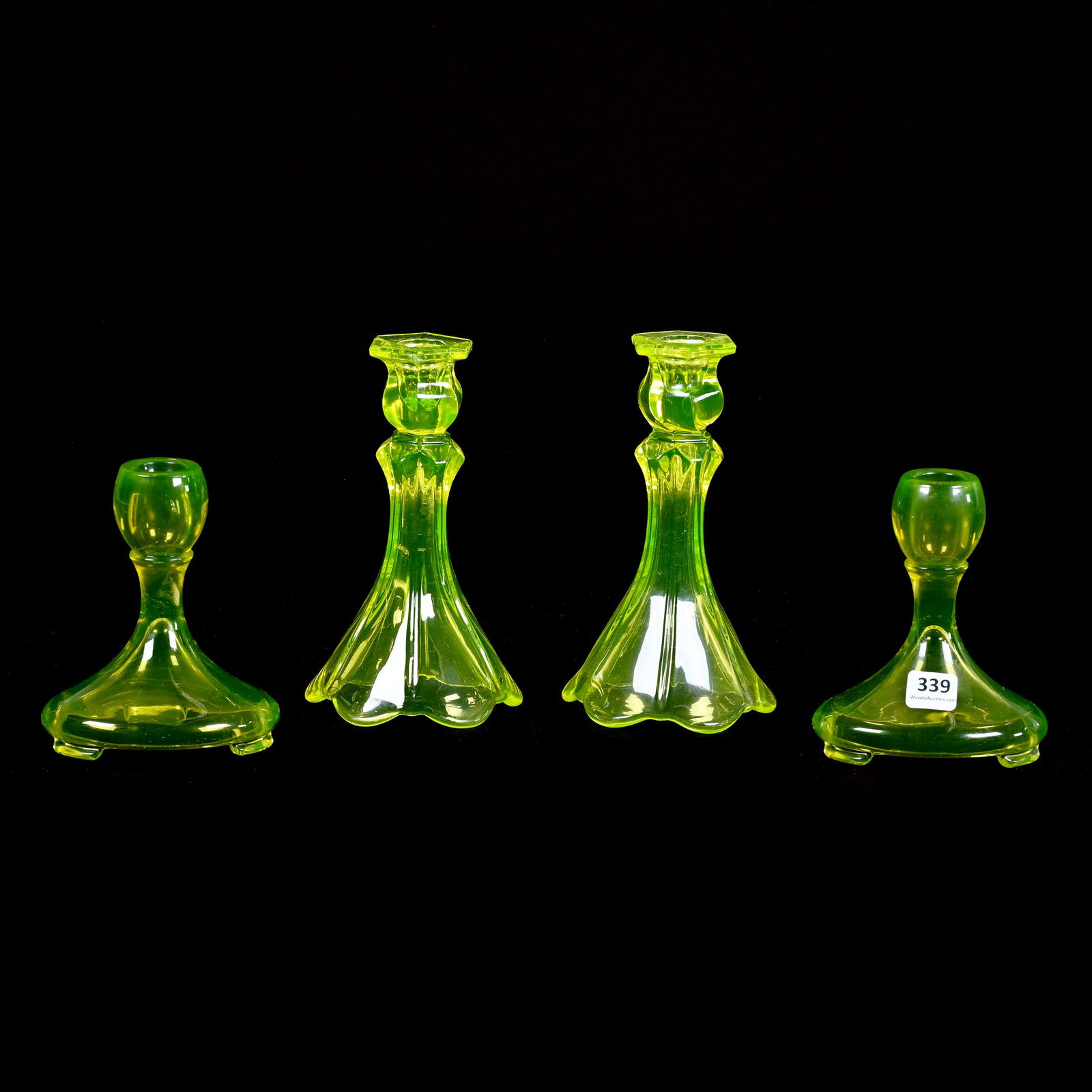 (2) Pair Candlesticks, Solid Vaseline Glass (1 of 3)