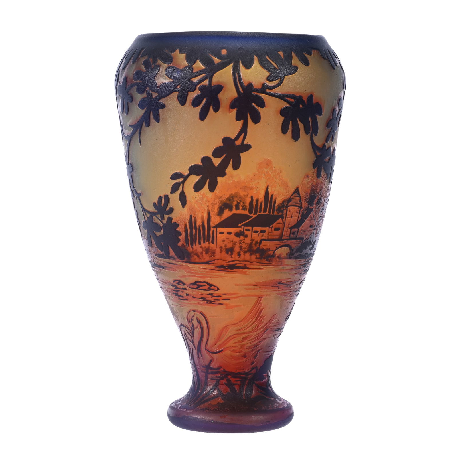 Vase, Signed De Vez French Cameo Art Glass, Scenic Decor (1 of 4)