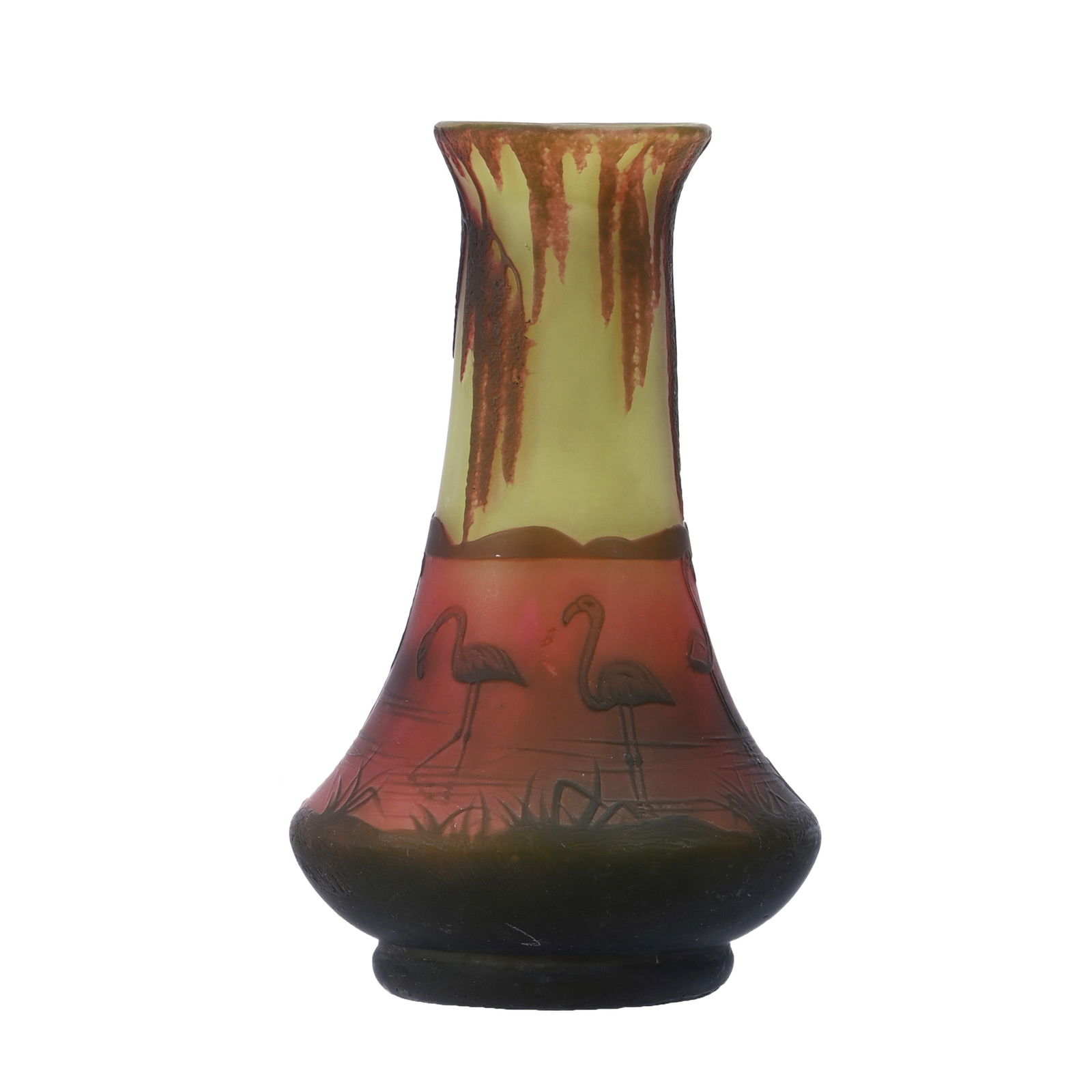 Vase Signed Richard Cameo Art Glass By Loetz, Yellow Ground With Pink & Green Cameo Cutback Overlay (1 of 4)