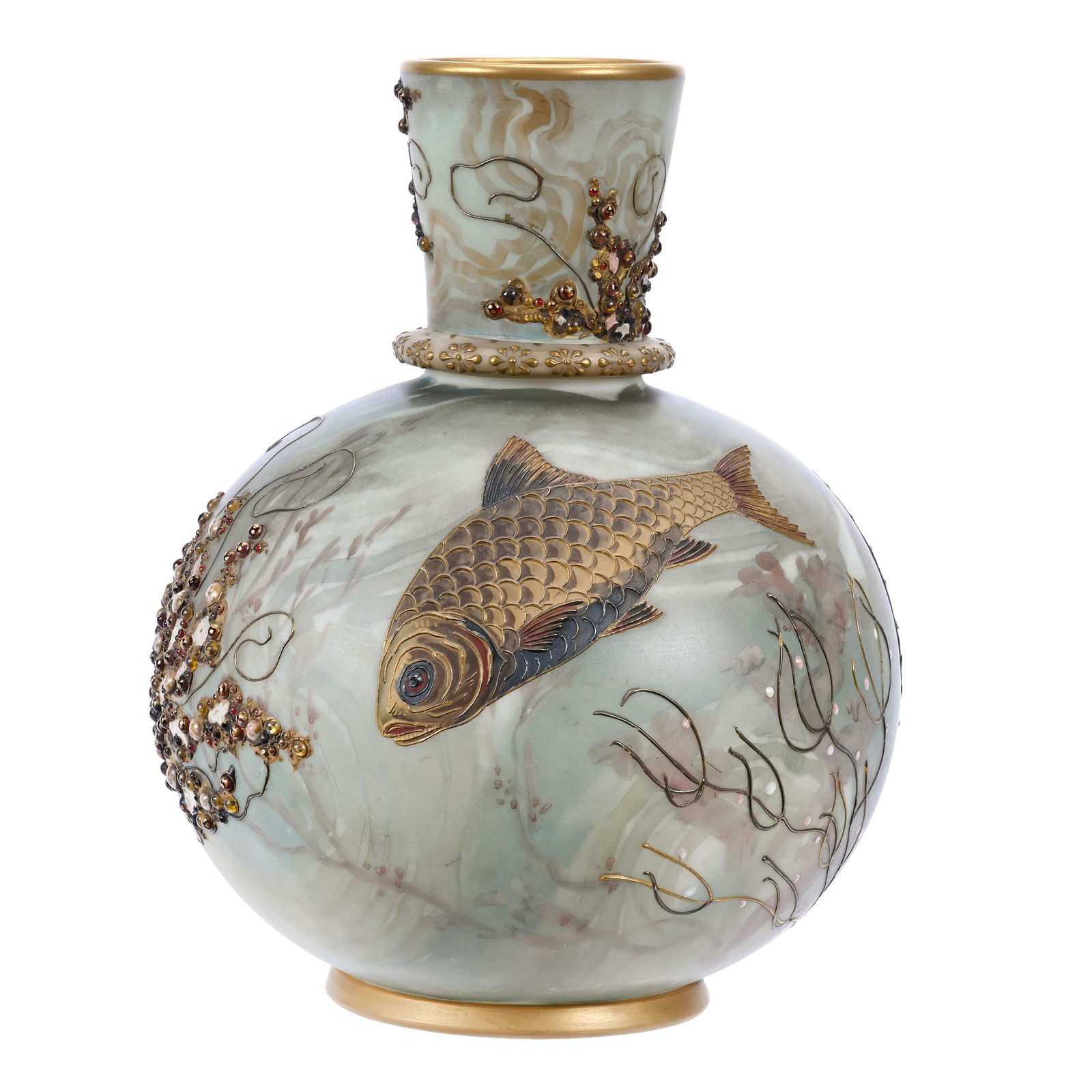 Vase, Crown Milano Art Glass By Mt. Washington, Beautifully Colored Underwater Scene (1 of 8)