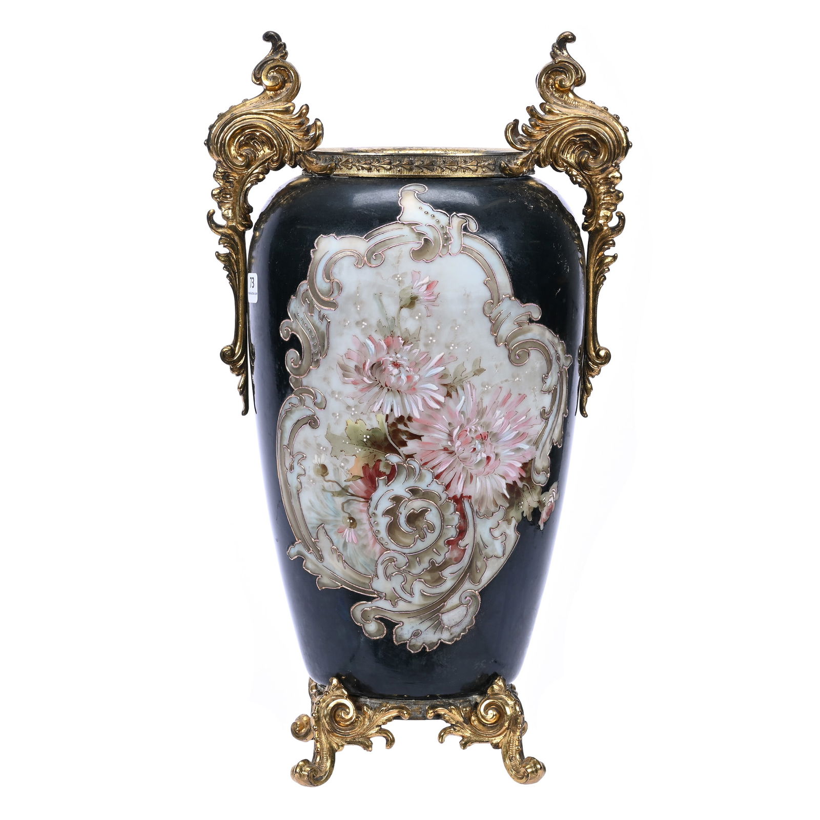 Footed Vase, Wave Crest Banner Mark, Gilt Metal Handles & Feet (1 of 3)