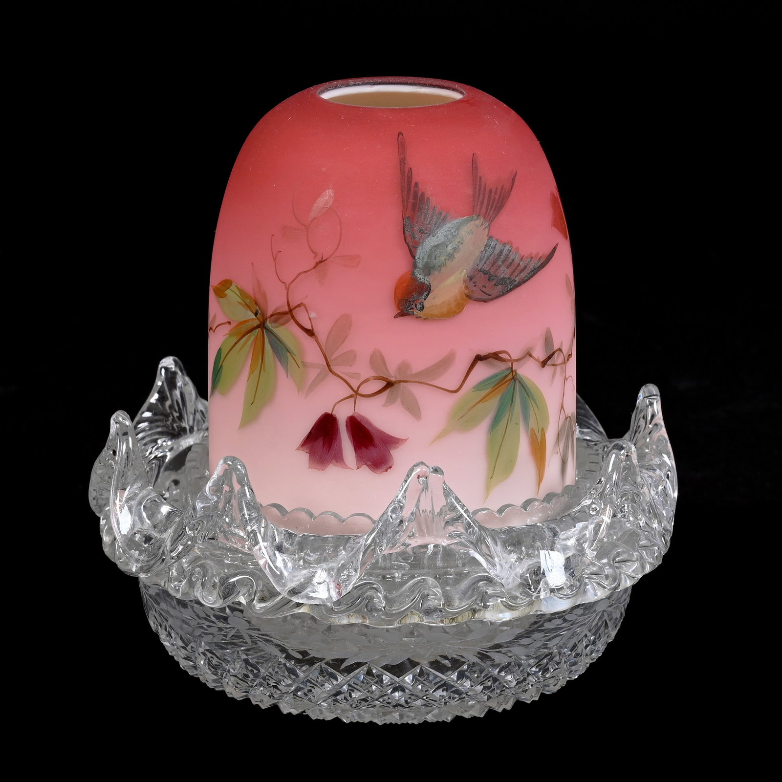 Fairy Lamp, Three Piece, Webb Peachblow Art Glass Shade, Decorated (1 of 3)
