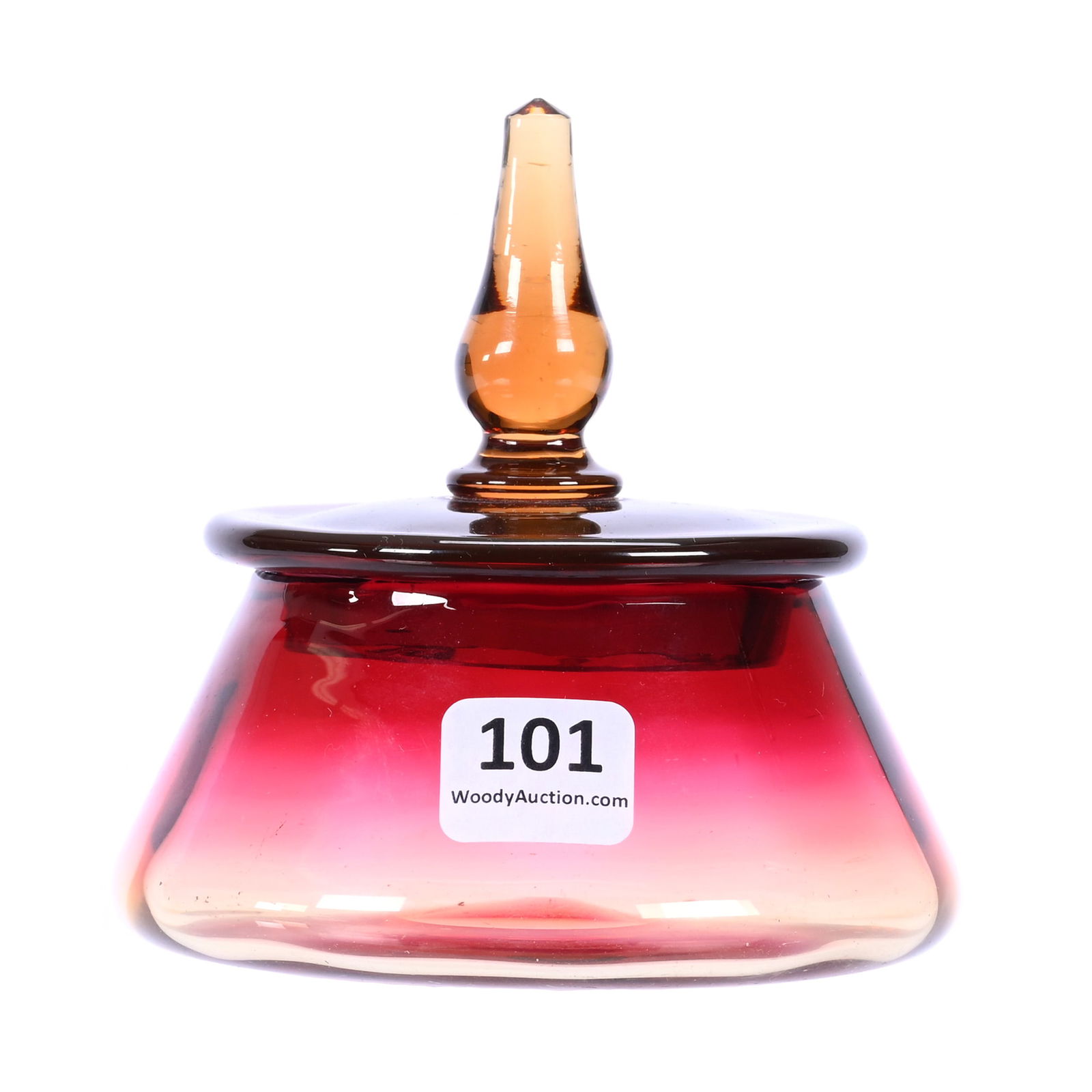 Covered Jar Signed Libbey Amberina Art Glass, Beautiful Color & Form, Lid & Base Both Signed (1 of 3)