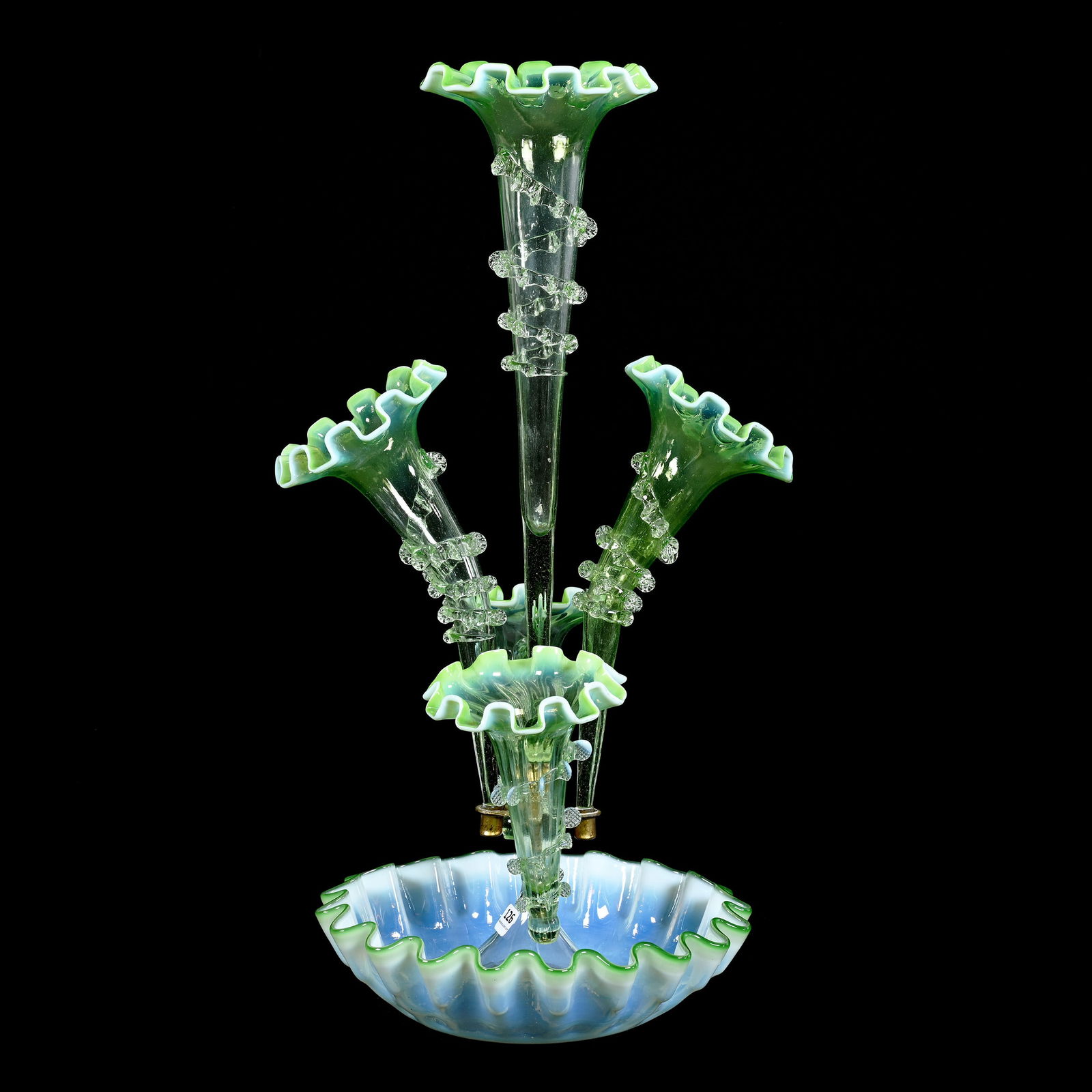 Epergne, Five Lily, Green Opalescent Art Glass Attributed To Stourbridge (1 of 5)