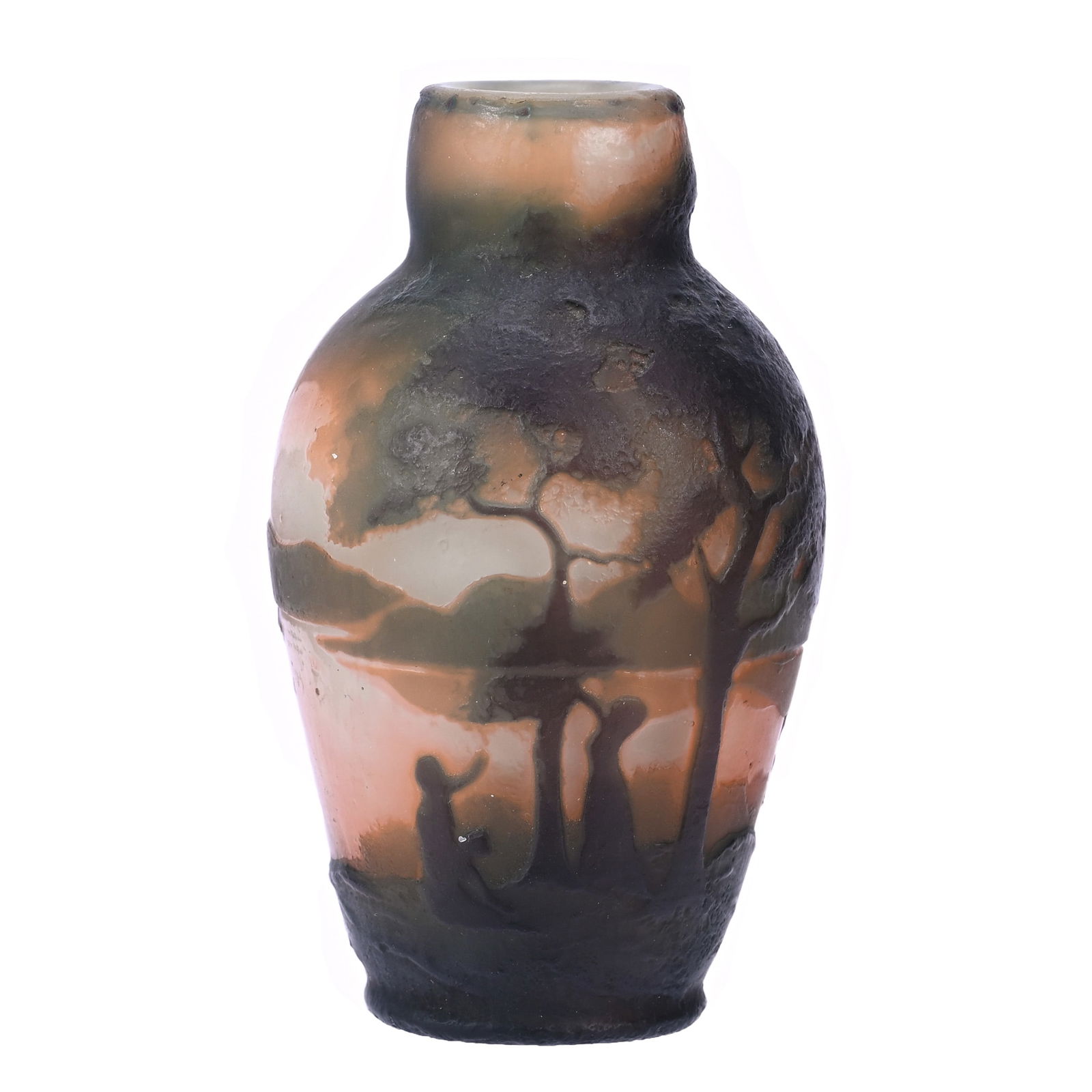 Miniature Vase Signed Muller Fres Luneville French Cameo Art Glass, Scenic Decor (1 of 4)