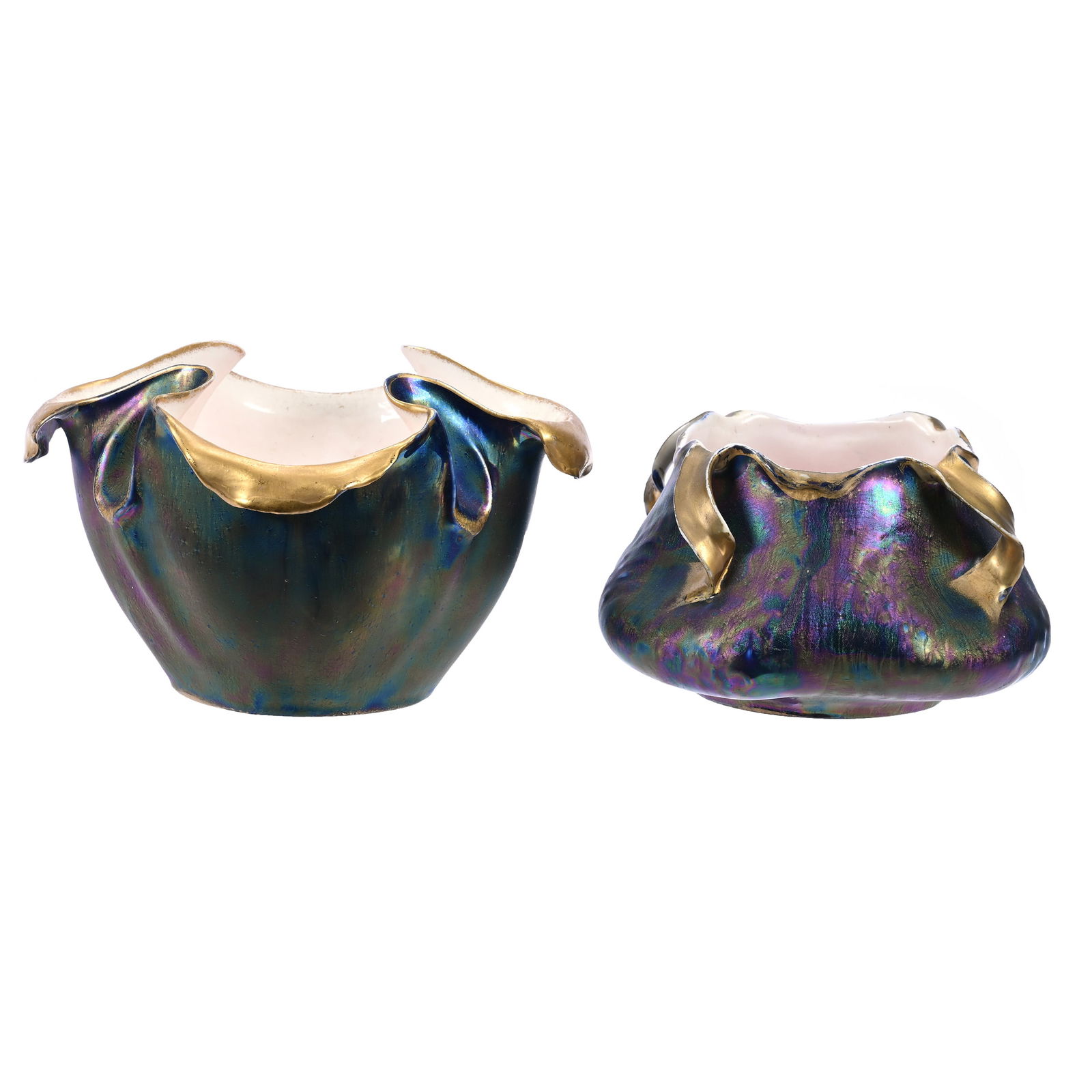 (2) Bowls Marked Karlsbad Austria, Highly Iridescent Porcelain Exterior (1 of 3)