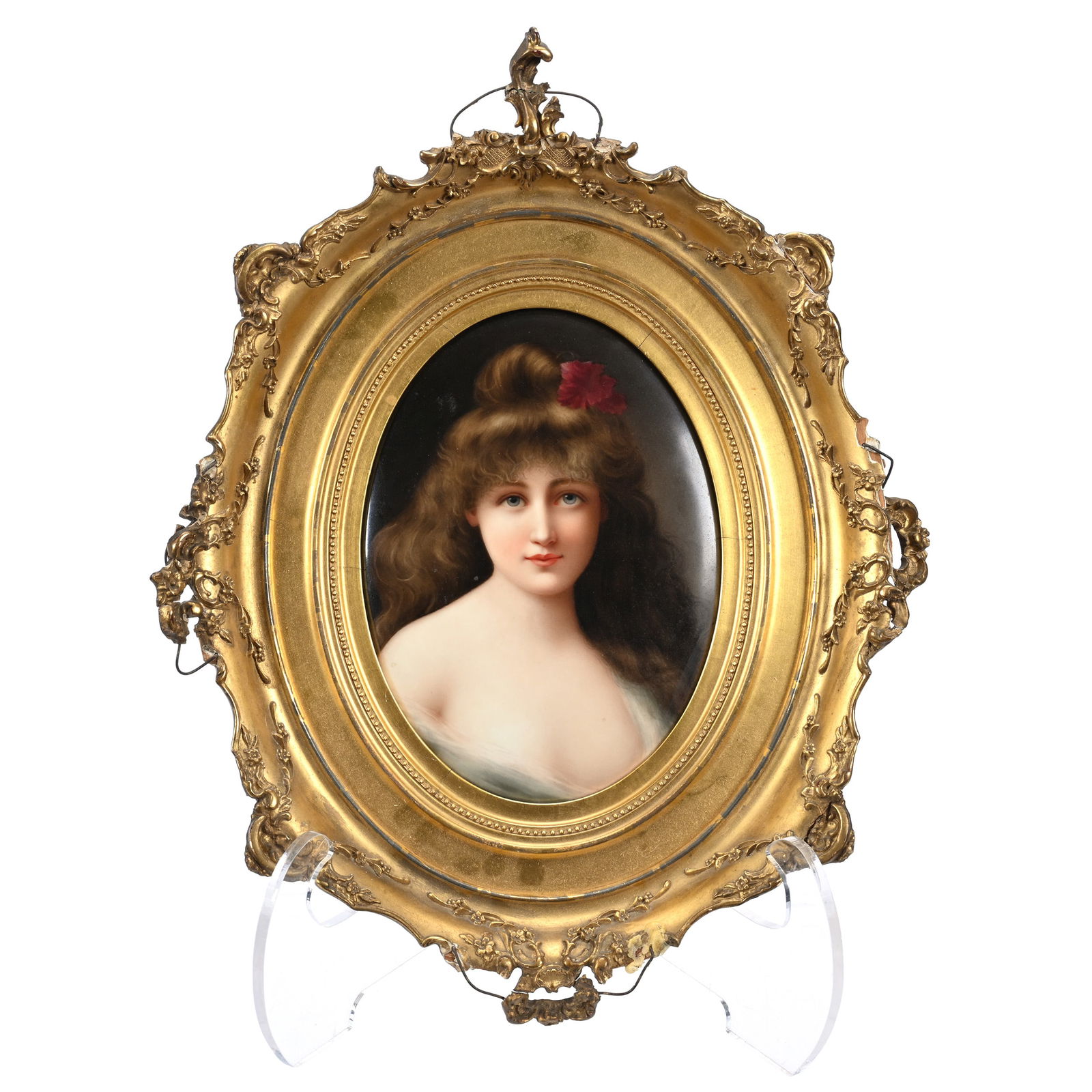 Oval Porcelain Plaque Marked KPM Porcelain, Portrait Titled "Meditation", Artist Signed Greiner (1 of 8)