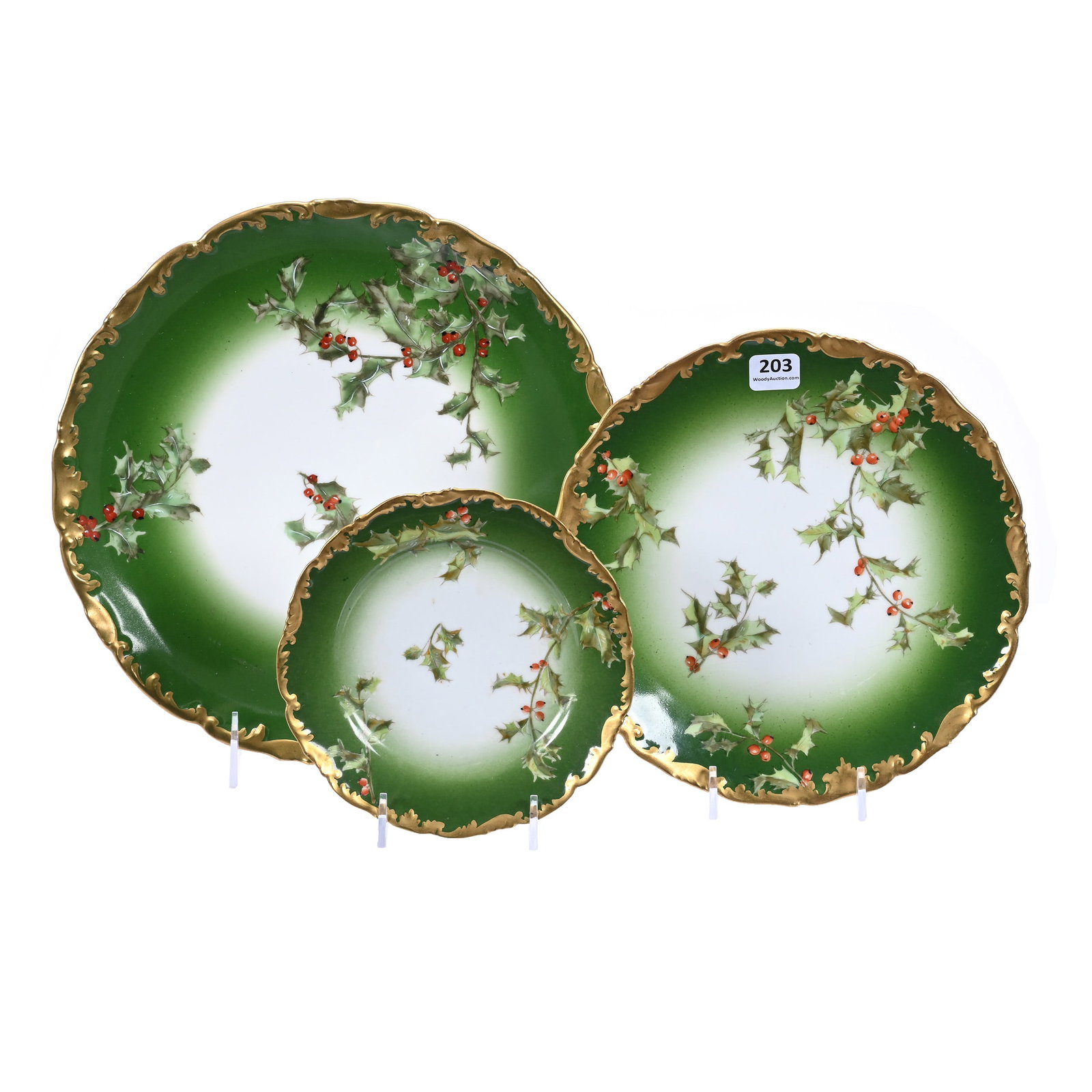 (3) Plates Marked T&V Limoges, Green & White Christmas Holly Decor (1 of 3)