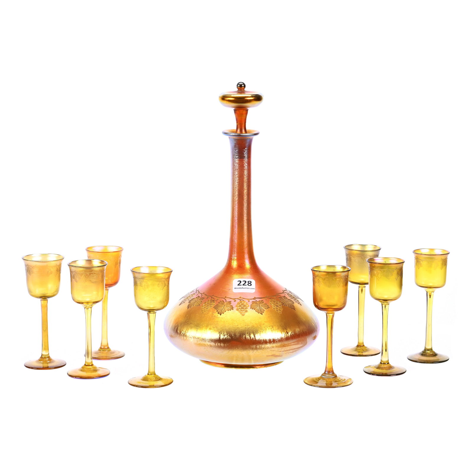 Liqueur Set Signed L.C. Tiffany-Favrile Art Glass, Beautiful Gold Iridescence, Engraved Vintage (1 of 5)