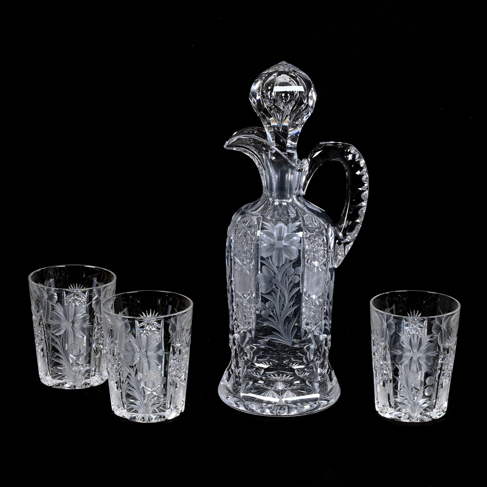 Decanter Set, American Brilliant Cut Glass, Signed Tuthill Primrose Pattern (1 of 3)
