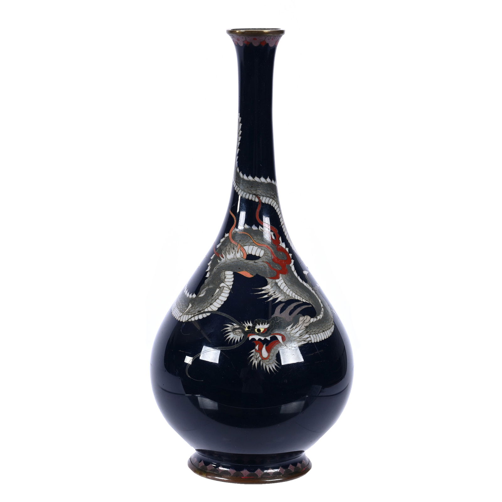 Vase, Cloisonne, Dark Blue Ground With Gray Three Toed Dragon Decor (1 of 3)