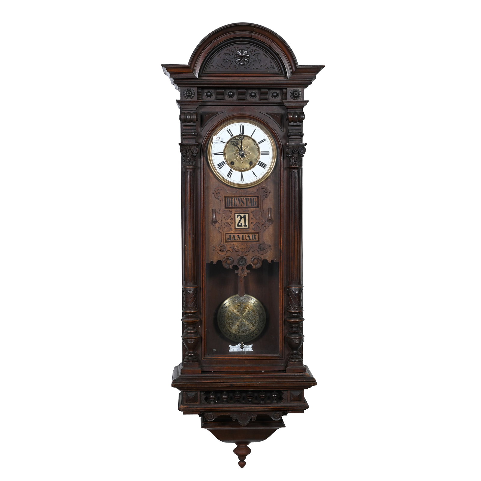 Unusual Two Spring German Calendar Clock, Altdeutsch Vienna Regulator Style Case, Circa 1880 (1 of 9)