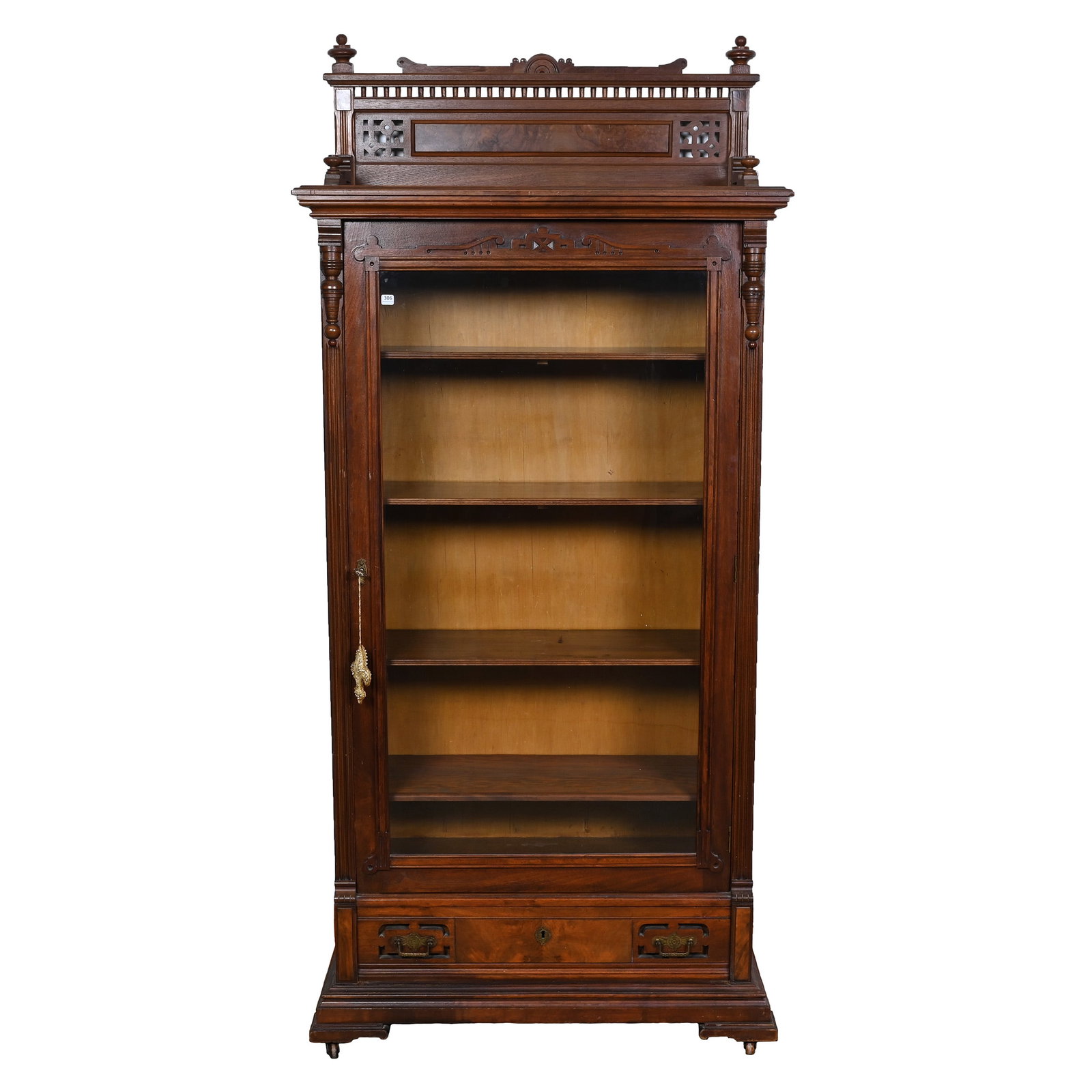 Victorian Walnut Library Cabinet, Single Door, Single Drawer, Four Shelves (1 of 7)