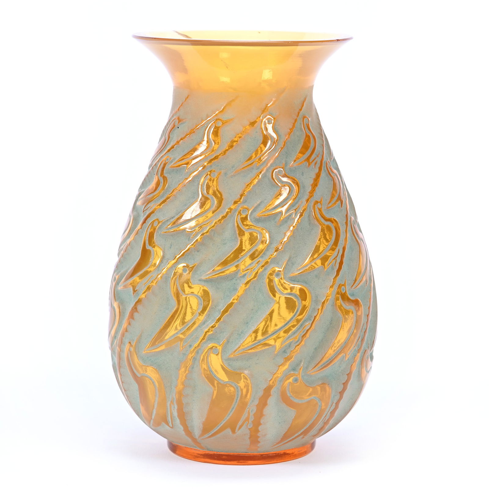 Vase Marked R. Lalique, Canards Pattern, Circa 1921, Solid Amber (1 of 4)