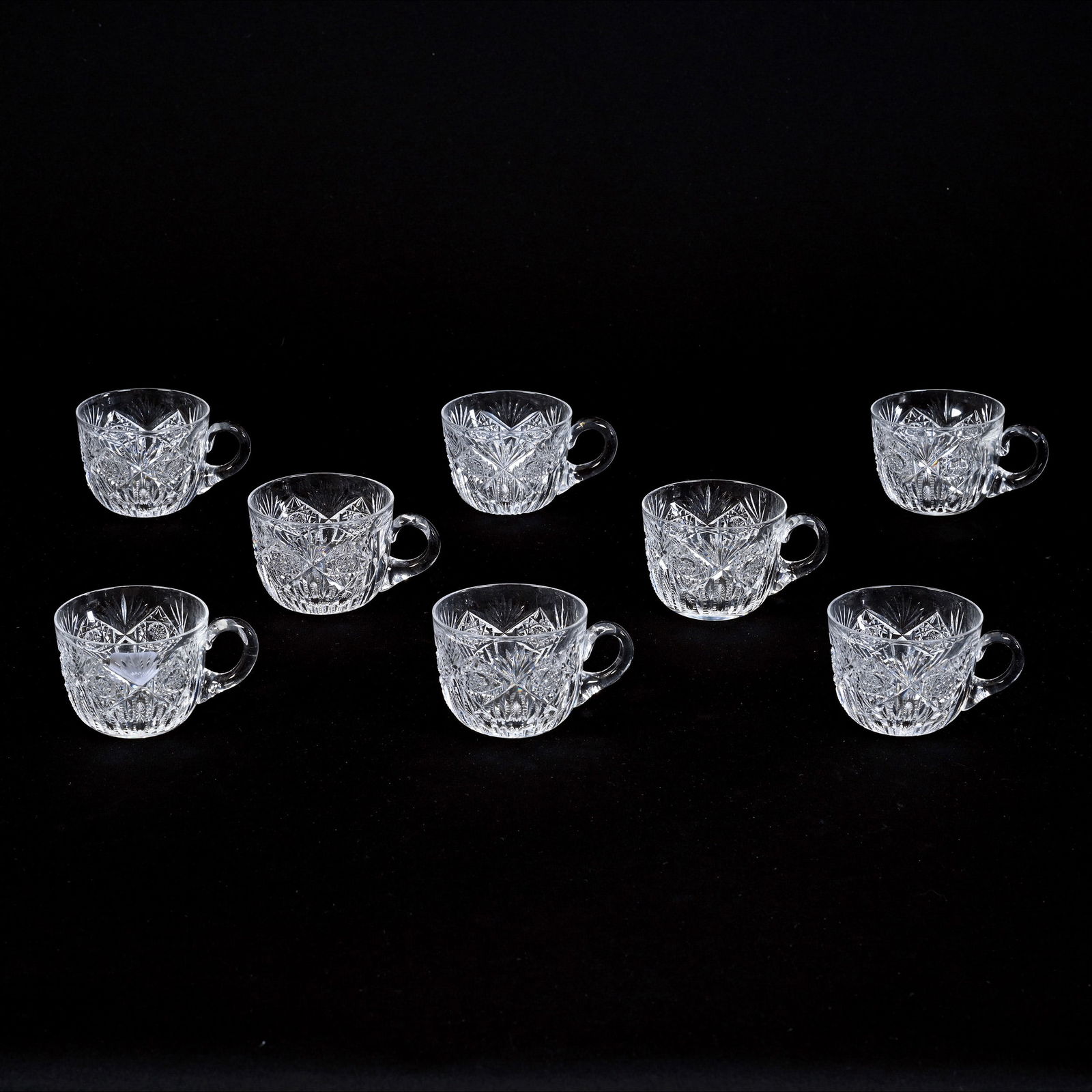 (8) Punch Cups, American Brilliant Cut Glass, Signed J. Hoare Hindoo Pattern (1 of 3)