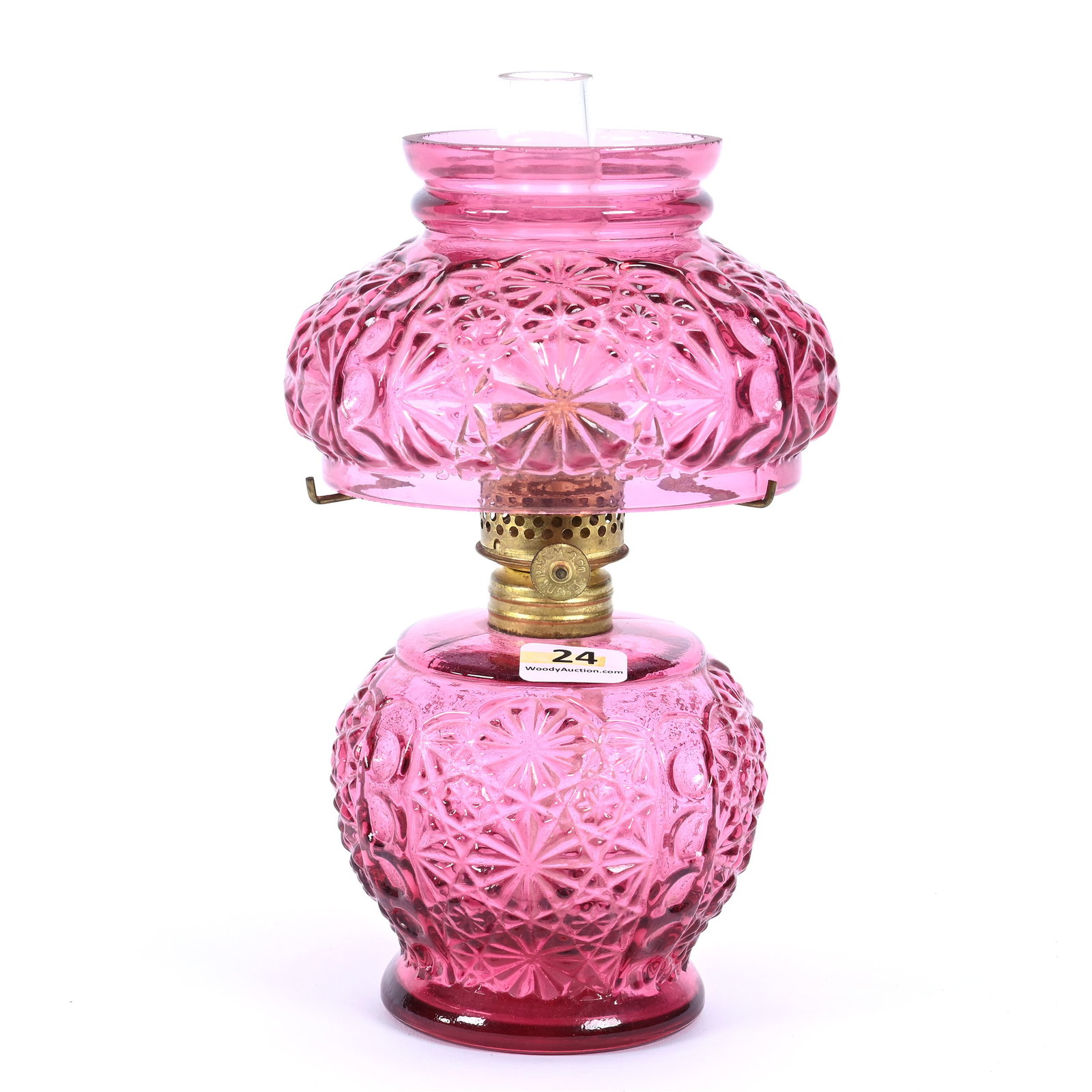 Miniature Kerosene Lamp, Solid Ruby Pattern Glass, Embossed Floral Design (1 of 3)