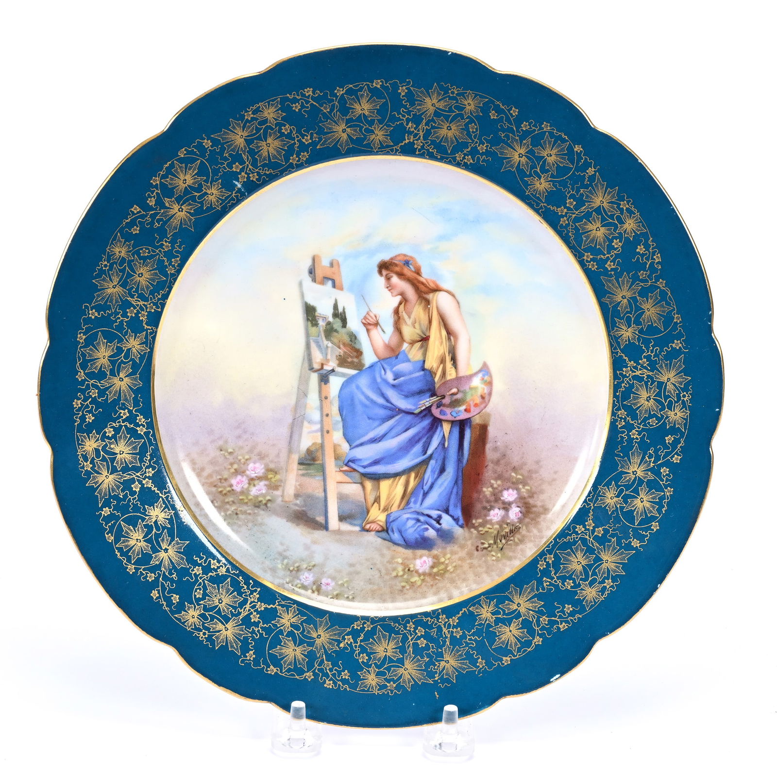 Plate Marked L.R.L. Limoges, Scene Of Woman In Field Painting (1 of 3)