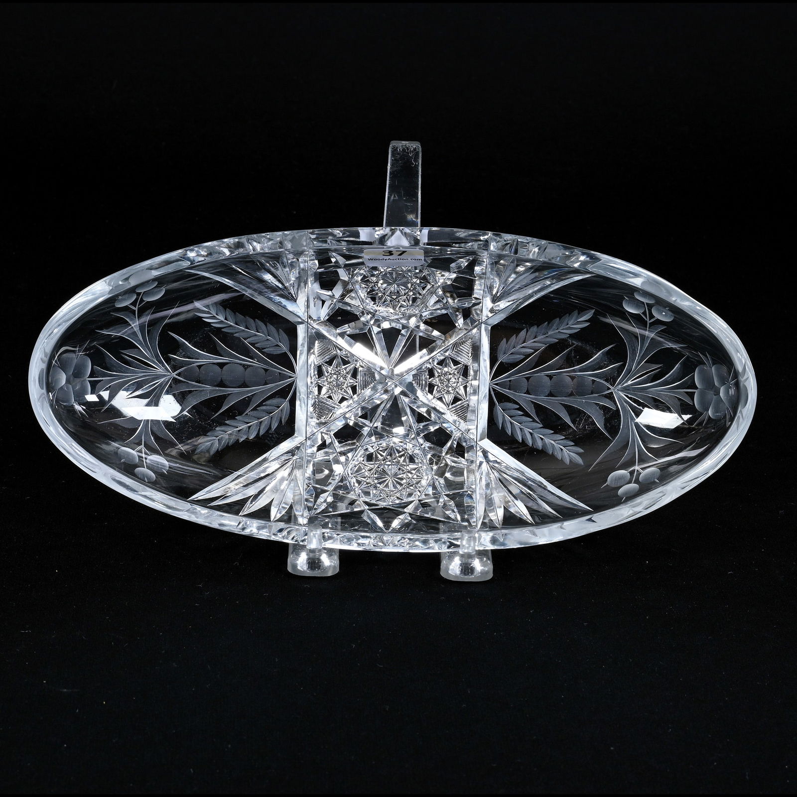 Celery Tray, American Brilliant Cut Glass, Signed Tuthill, Hobstar And Engraved Floral & Berry Decor (1 of 4)