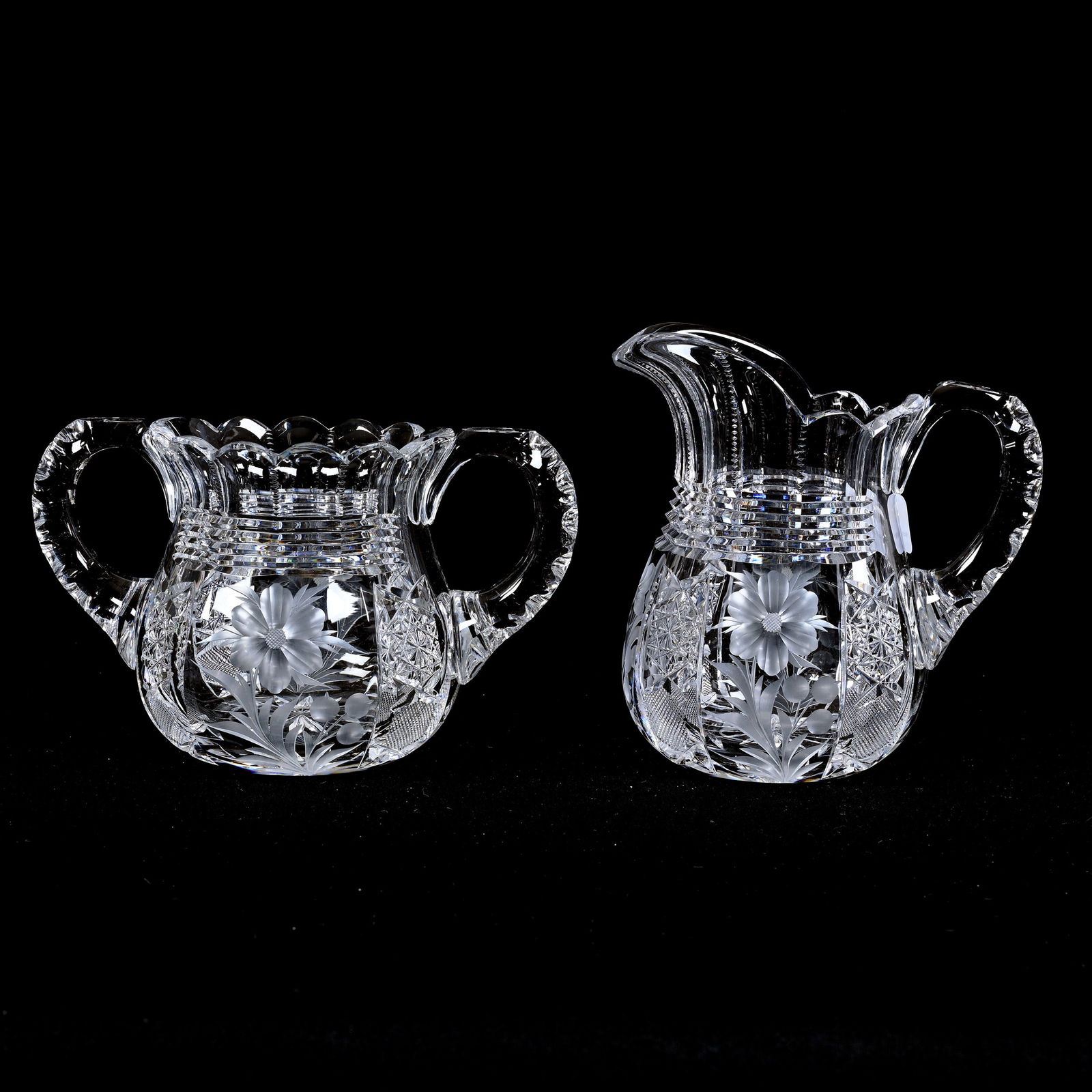 Creamer & Sugar Set, American Brilliant Cut Glass, Signed Tuthill Primrose Pattern (1 of 3)
