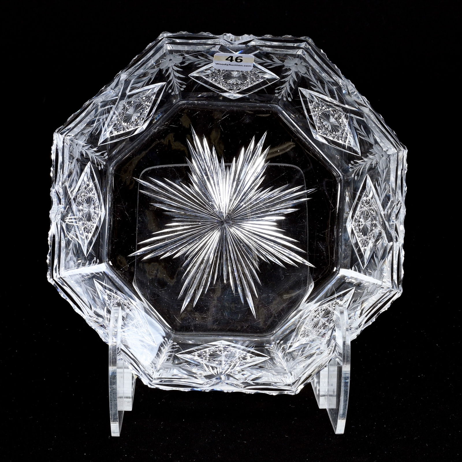 Bowl, Eight-Sided, American Brilliant Cut Glass, Signed Hawkes (1 of 3)