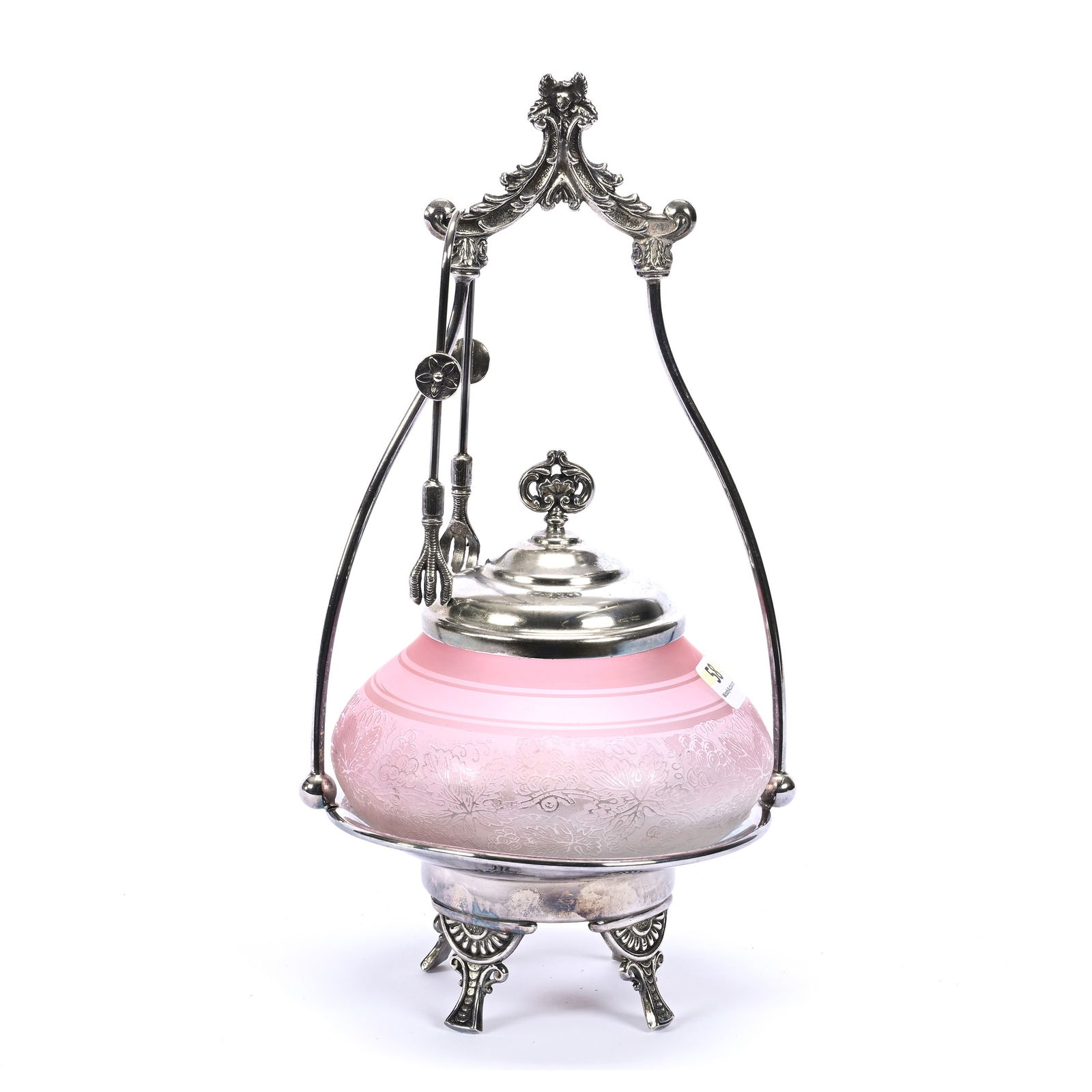 Victorian Pickle Castor, Frosted Rubina Art Glass Insert With Acid Etched Vintage Decor (1 of 4)