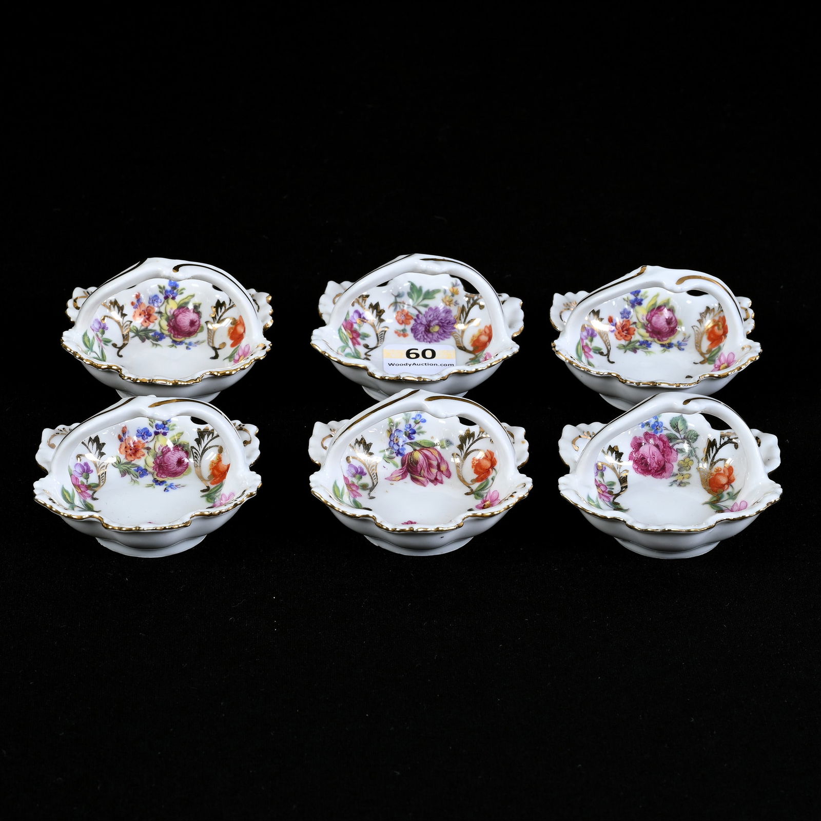(6) Salt Dips, Basket Shape, White Porcelain Marked Victorian Czechoslovakia (1 of 2)