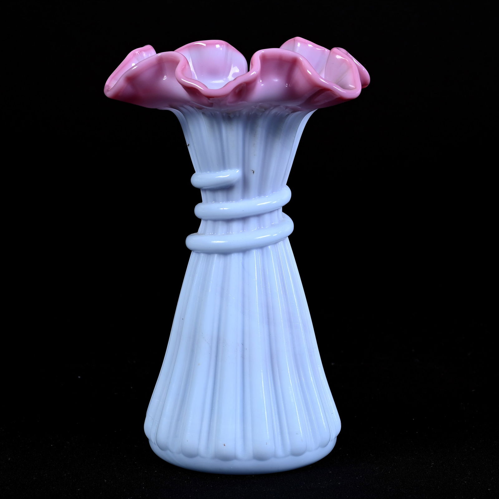 Vase Marked Fenton, Wheat Design In Blue Burmese (1 of 3)