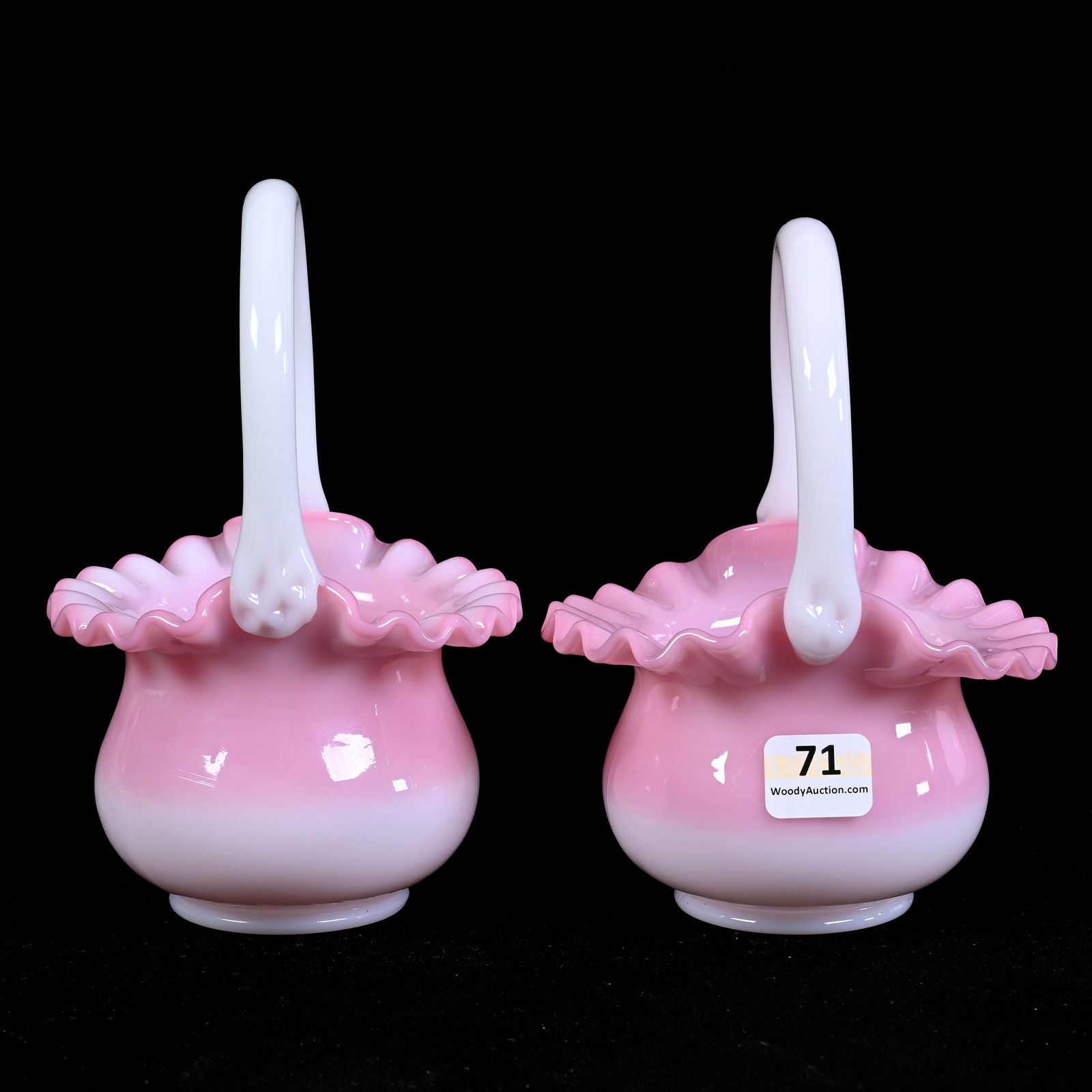 Pair Baskets Marked Fenton Rosalene Art Glass, (1 of 3)