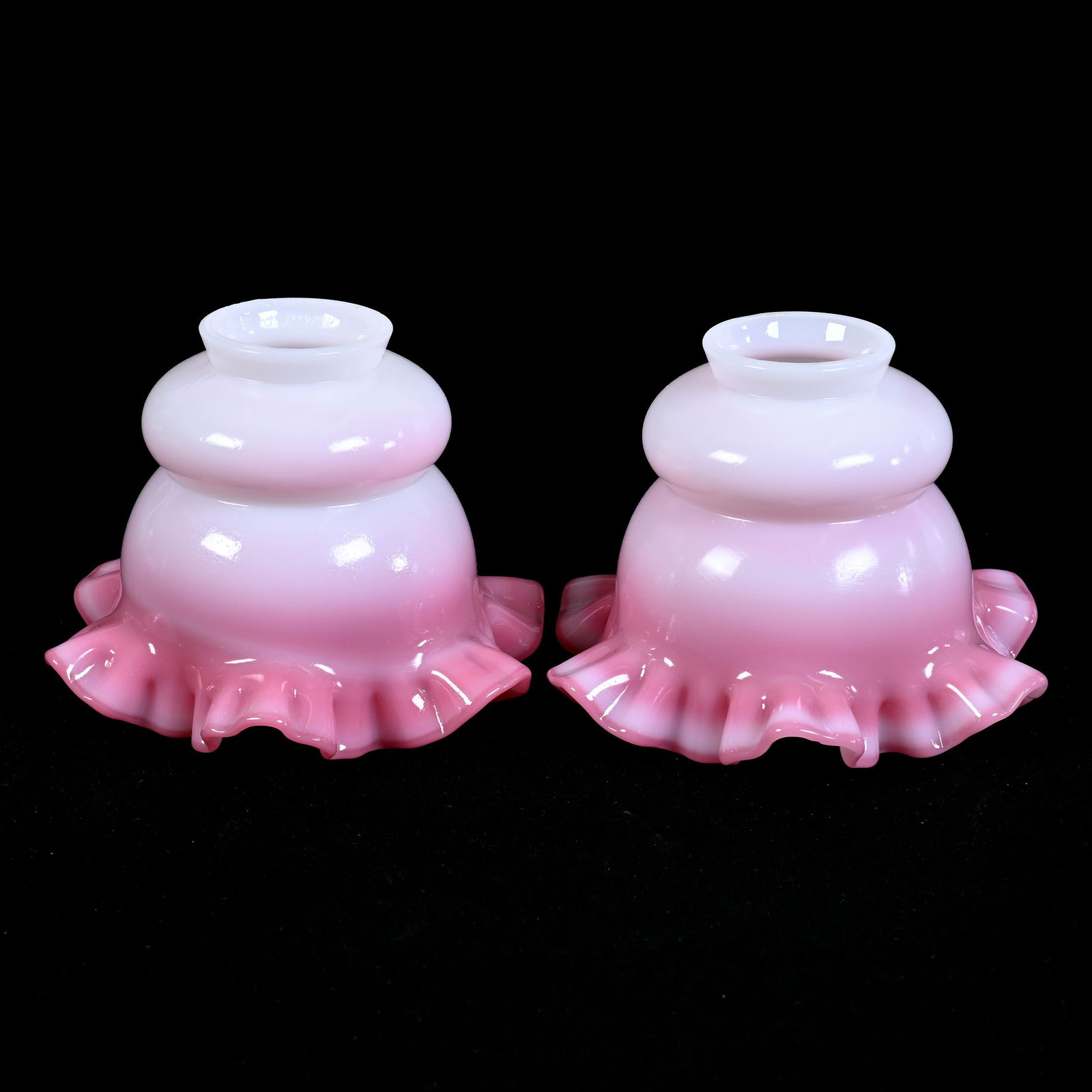 Pair Light Shades, Unmarked Fenton Rosalene Art Glass (1 of 2)