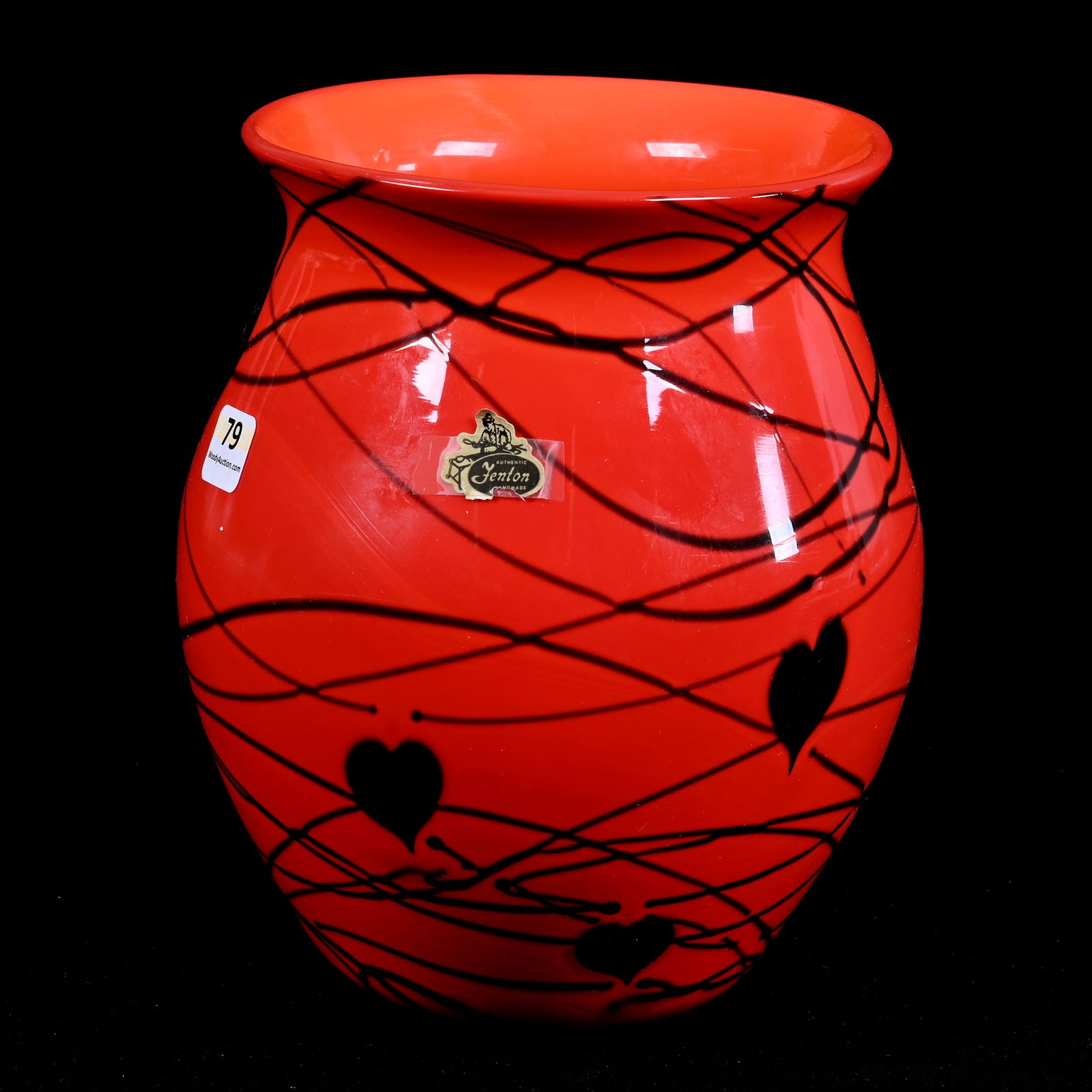 Vase Marked Fenton Art Glass, Limited Edition Red With Black Heart And Vine Decor (1 of 4)