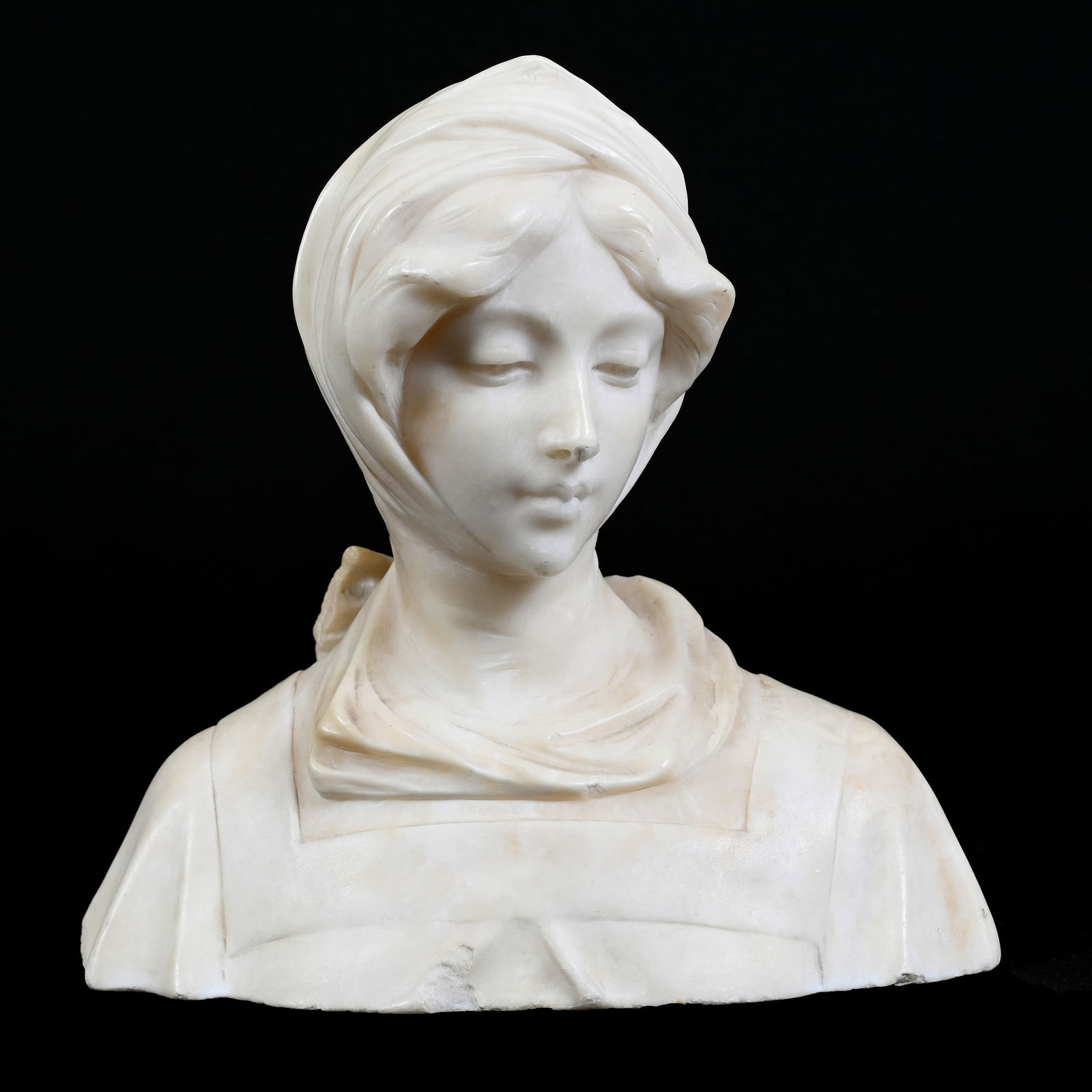 Marble Bust, Young Woman With Head Scarf, Artist Signed (1 of 9)