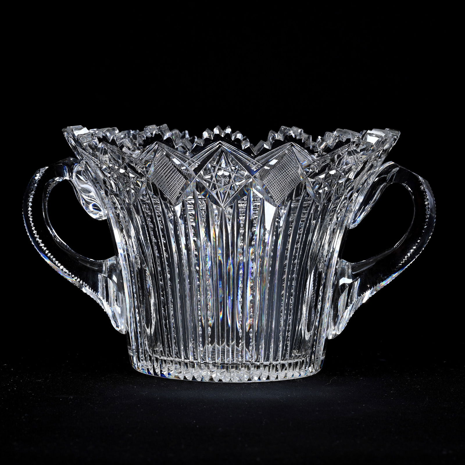 Ice Tub, Two Handles, American Brilliant Cut Glass, Prism Cut Body (1 of 3)