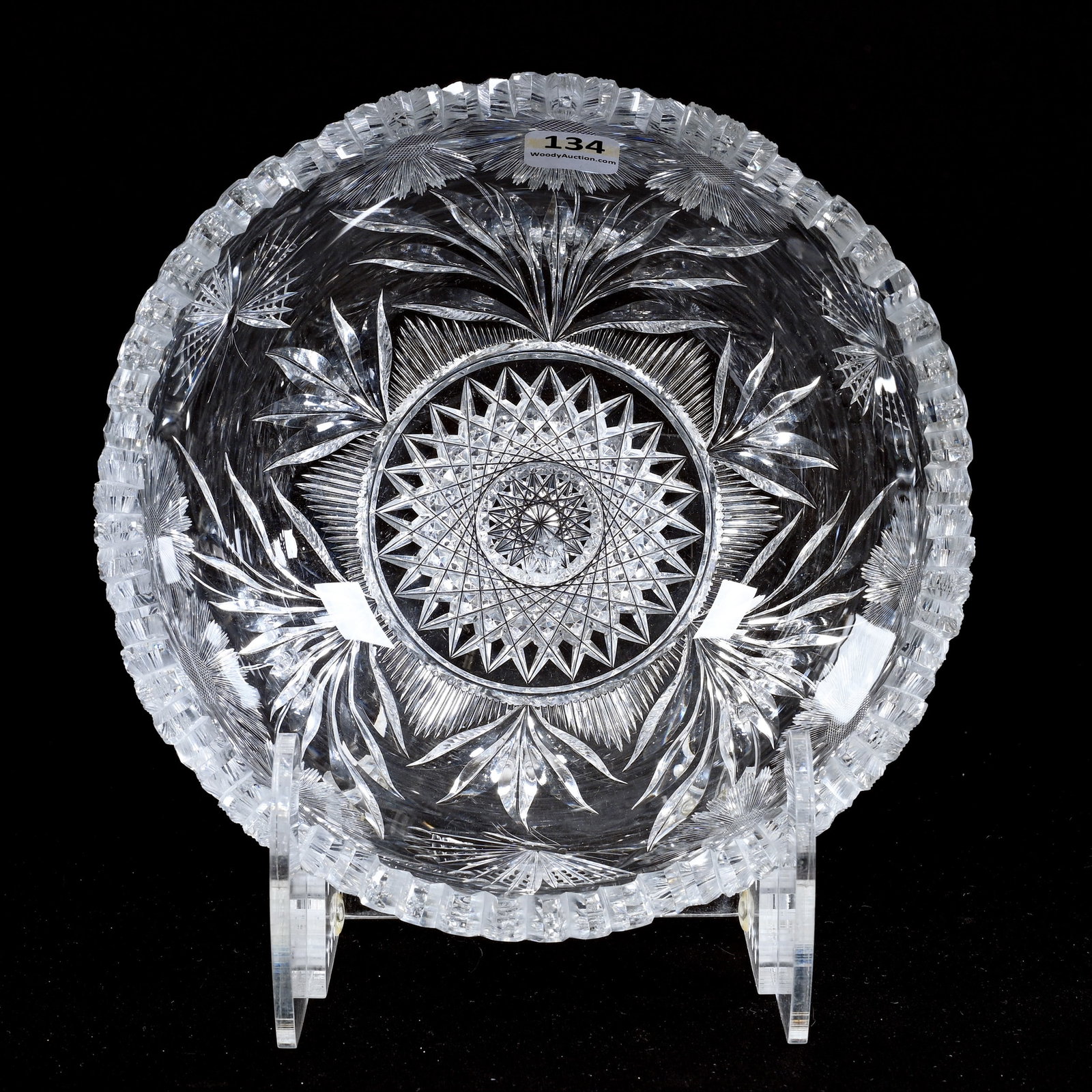 Bowl, American Brilliant Cut Glass, Butterfly & Daisy Pattern, Hobstar Center (1 of 3)