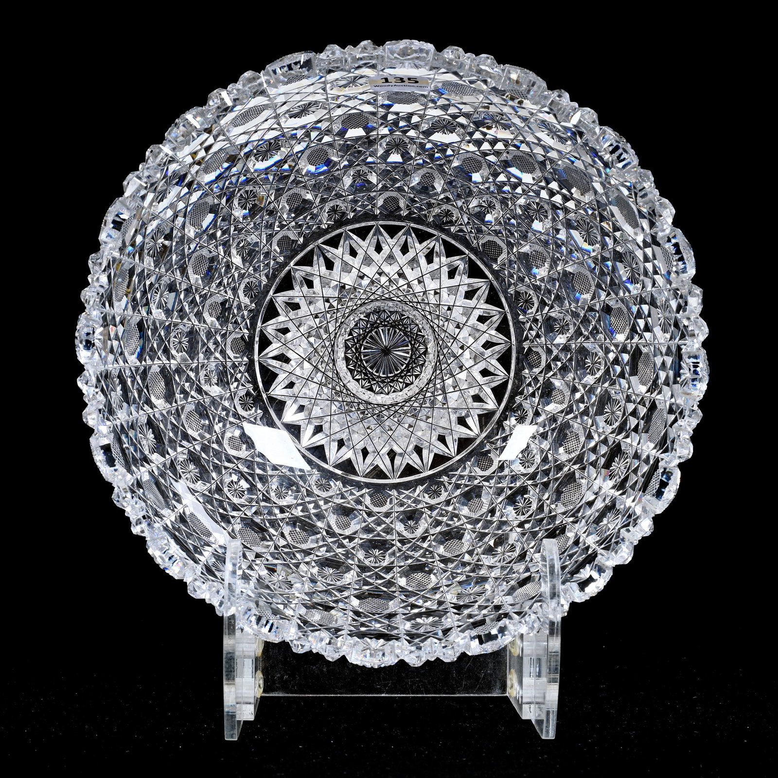 Bowl, American Brilliant Cut Glass, Fully Cut Harvard Pattern: Bowl, American Brilliant Cut Glass, Fully Cut Harvard Pattern, 4" x 9", Hobstar Center, Paul A. Davis Collection, Arizona.