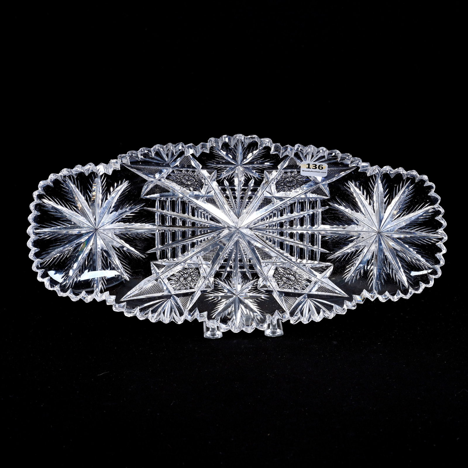 Bread Tray, American Brilliant Cut Glass, Oasis Pattern Designed By W.C. Anderson: Bread Tray, American Brilliant Cut Glass, Oasis Pattern Designed By W.C. Anderson, 13.75" x 6.5", Tooth Chip, Paul A. Davis Collection, Arizona.