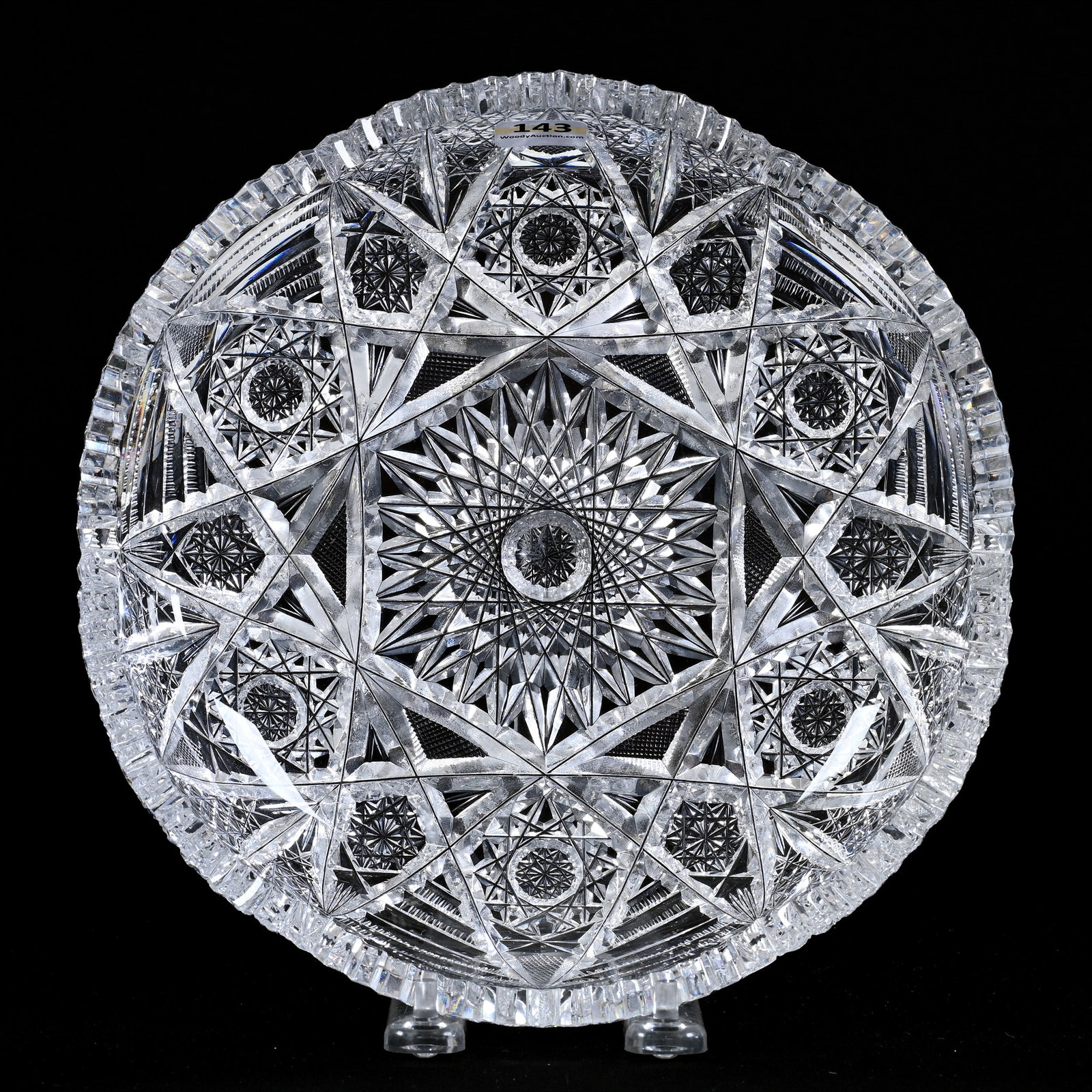 Bowl, American Brilliant Cut Glass: Bowl, American Brilliant Cut Glass, 2.25" x 9", Hobstar, Strawberry Diamond, Russian And Prism Motif, Paul A. Davis Collection, Arizona.
