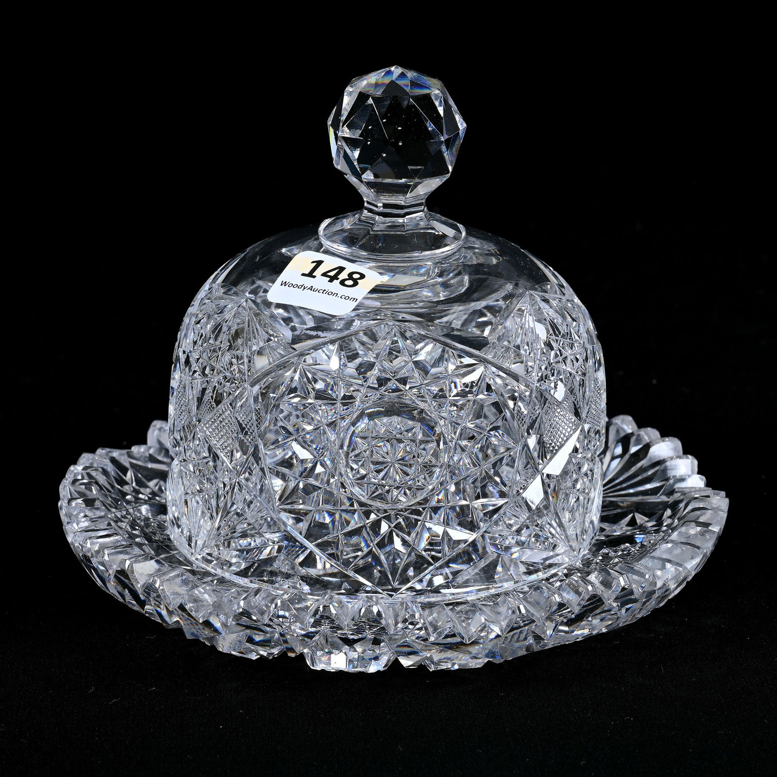 Small Covered Butterdish, American Brilliant Cut Glass (1 of 3)