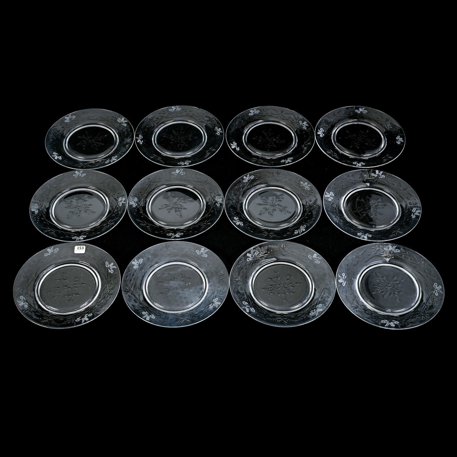 (12) Plates, Clear Crystal With Lightly Engraved Floral Design (1 of 3)