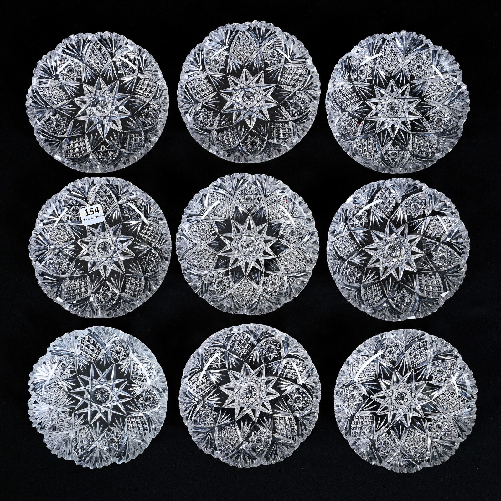 (9) Ice Cream Dishes, American Brilliant Cut Glass, Signed Clark (1 of 12)