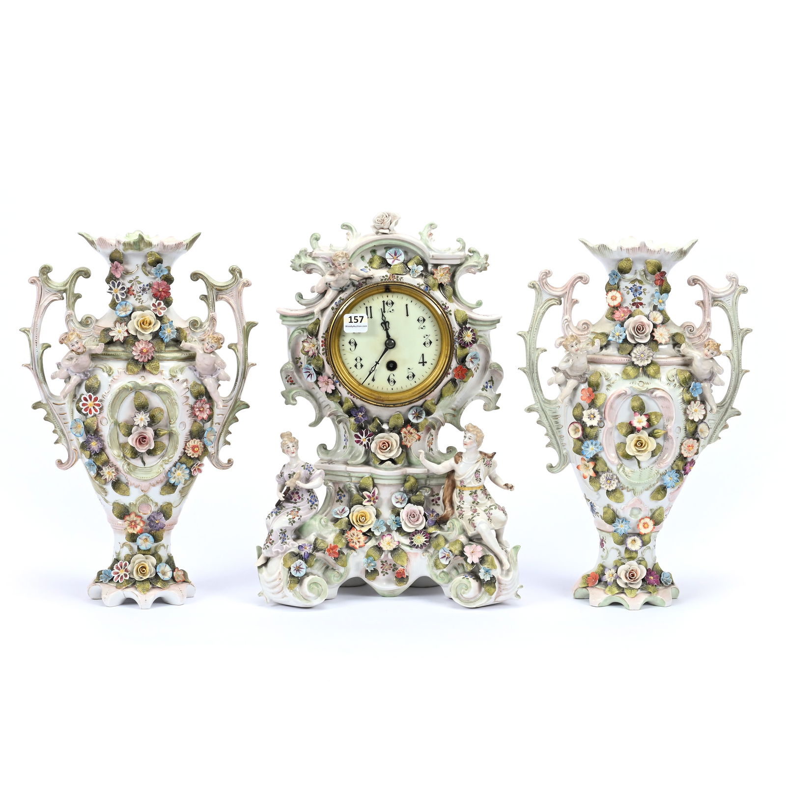 French Porcelain Clock Set, Three Piece (1 of 16)