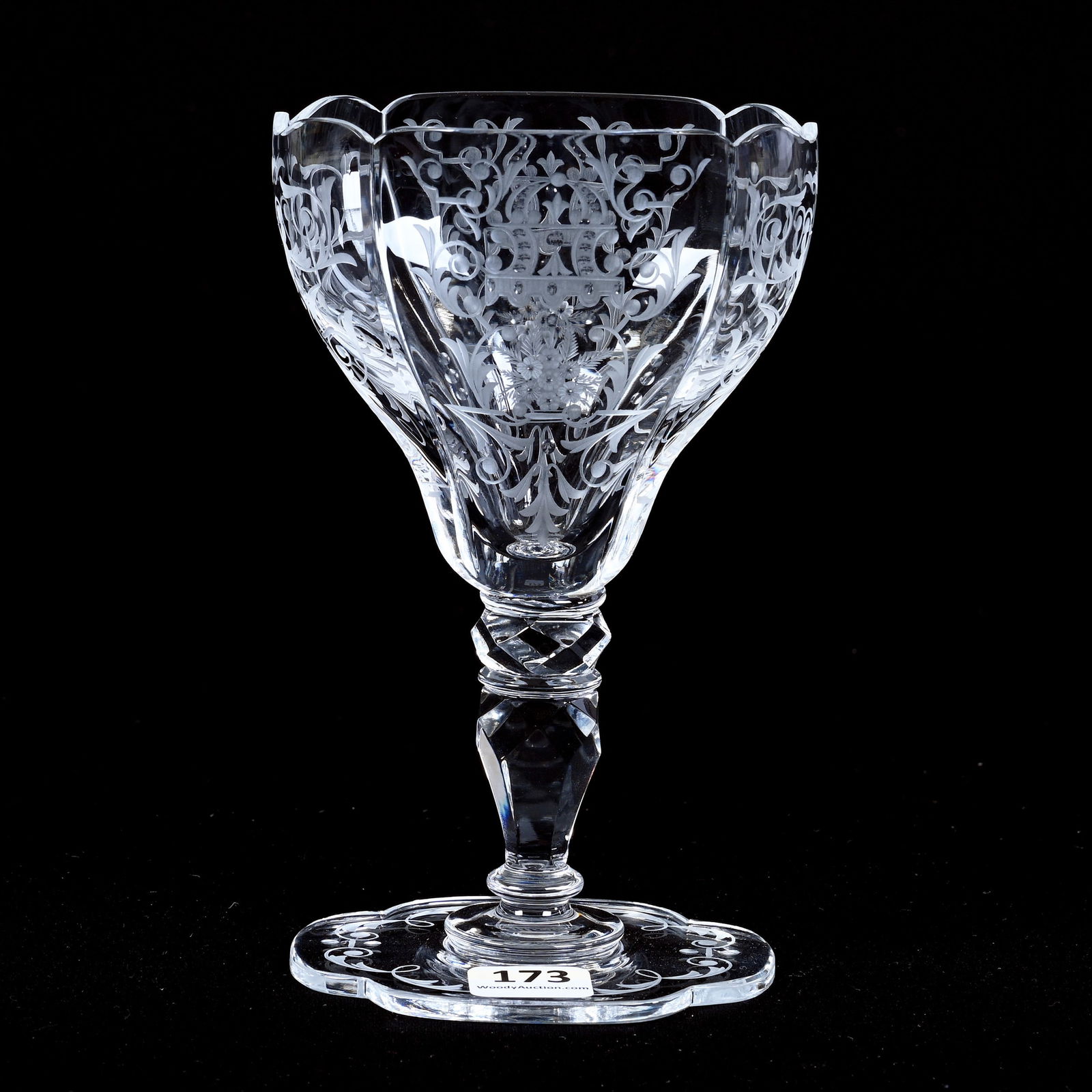 Goblet Signed Moser Art Glass, Engraved Scroll & Floral Design, Nice Form (1 of 3)