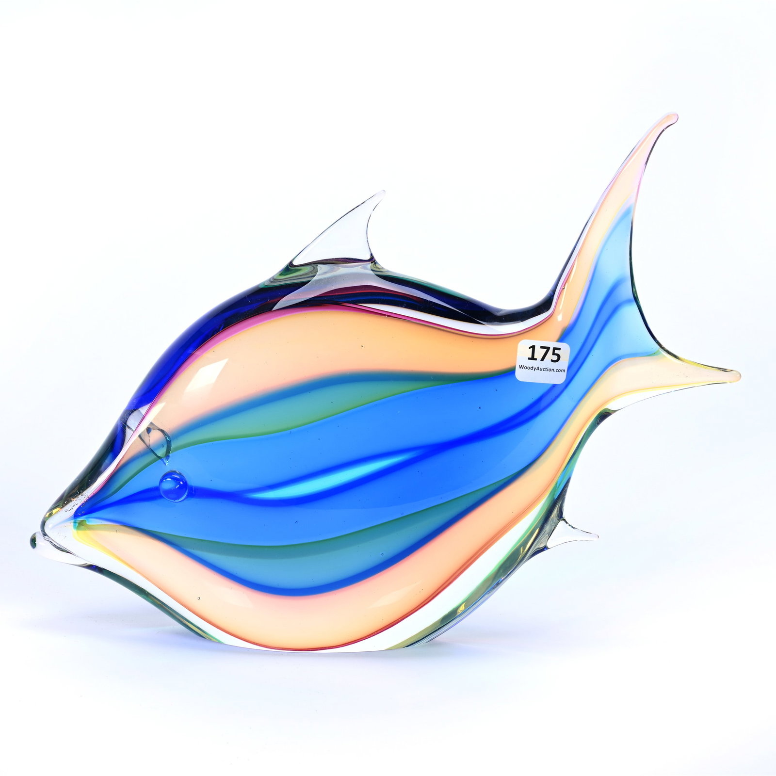 Glass Fish Sculpture Marked Murano, Dated 1993, Also Marked "D'este": Glass Fish Sculpture Marked Murano, Dated 1993, Also Marked "D'este", 9.25" x 11.25" x 2.5", Translucent Layered Colored Glass Design, Willa (Billie) Harrington Collection.