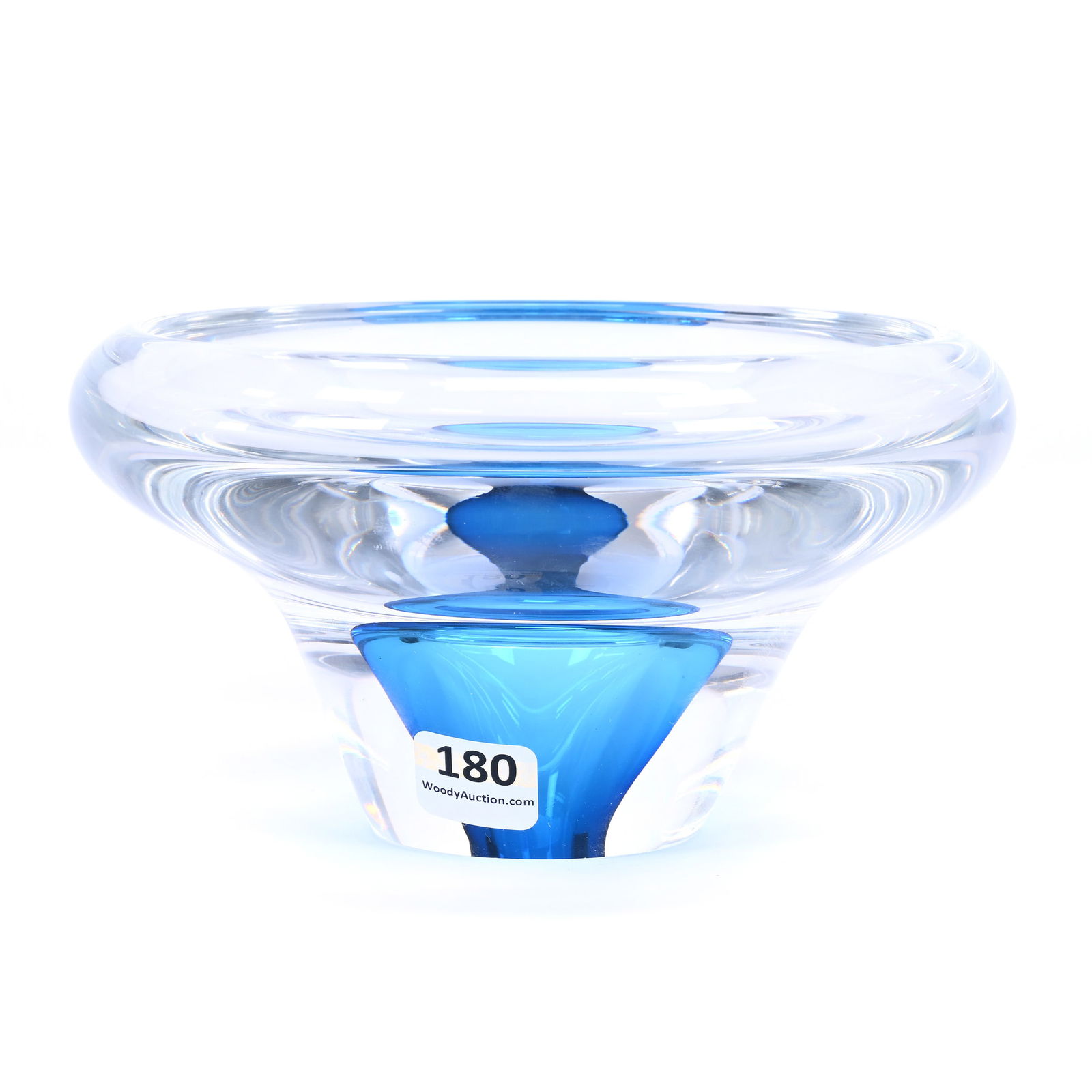 Paperweight Bowl Signed Buxton-Kutch #010232 (Mary Ellen Buxton & Kevin Kutch): Paperweight Bowl Signed Buxton-Kutch #010232 (Mary Ellen Buxton & Kevin Kutch), 3.5" x 6.5", Clear Crystal With Blue Hollow Form Bubble, Willa (Billie) Harrington Collection.