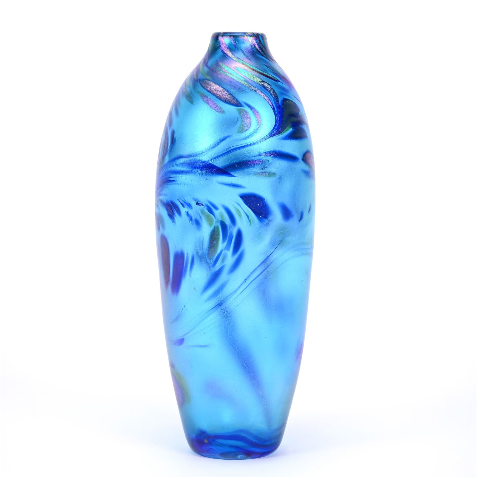 Vase, Blue Highly Iridescent Art Glass Vase Signed "Brian Maytum", Dated 1983 (1 of 4)