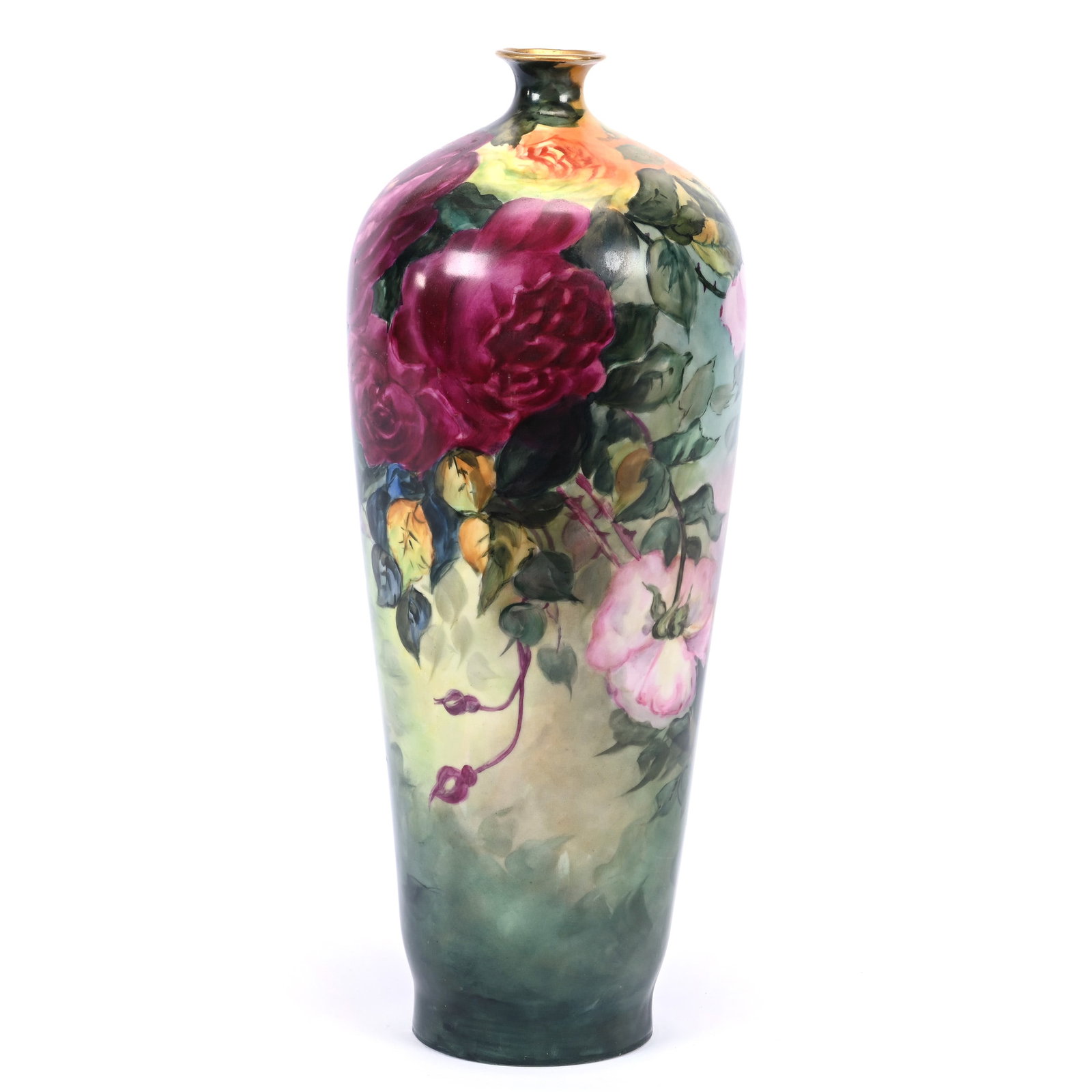 Vase Marked Hohenzollern Germany, Hand Painted Rose Decor (1 of 3)